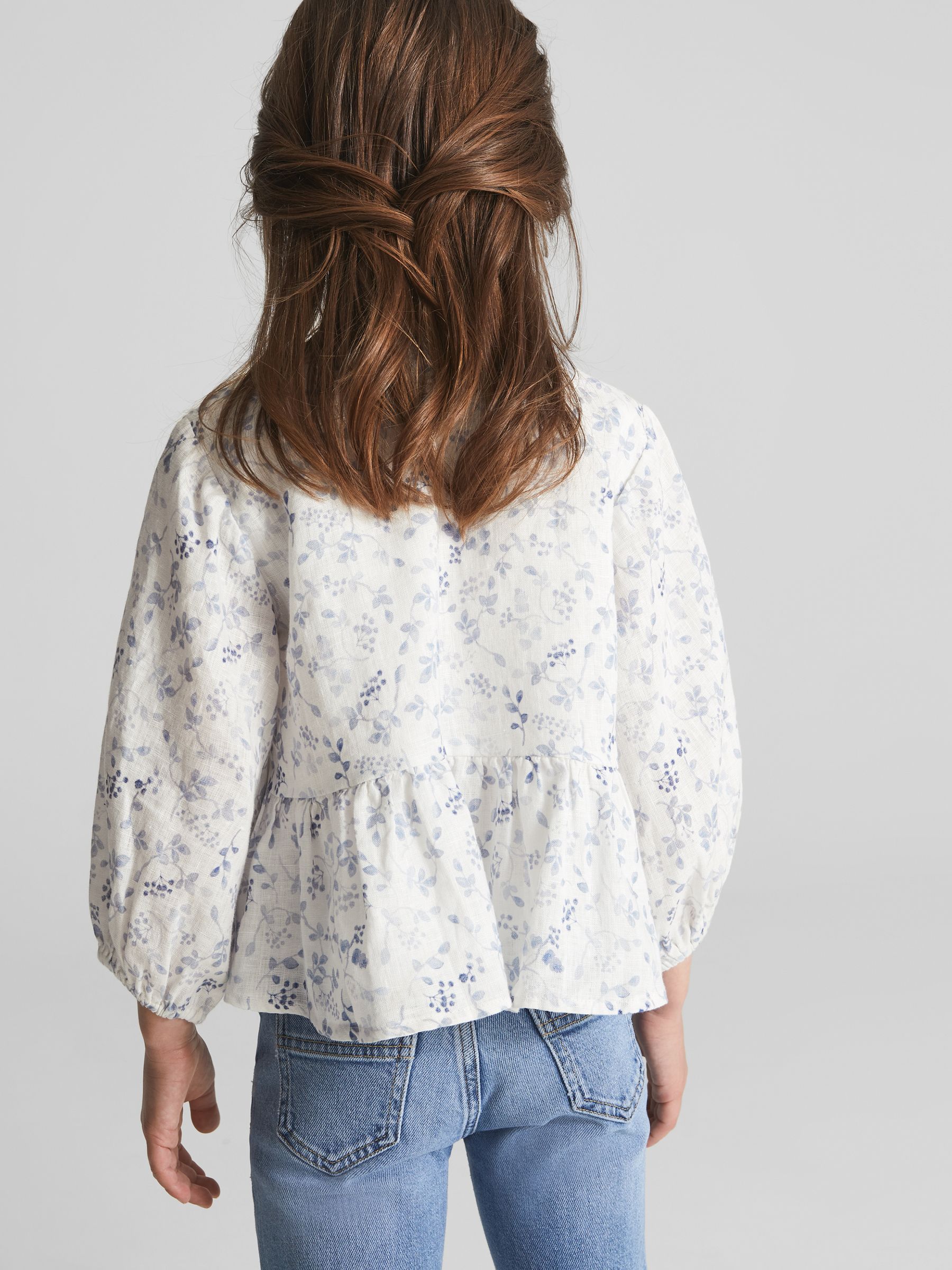 Long Sleeve Blouse in Blue Print - Image 4 of 5