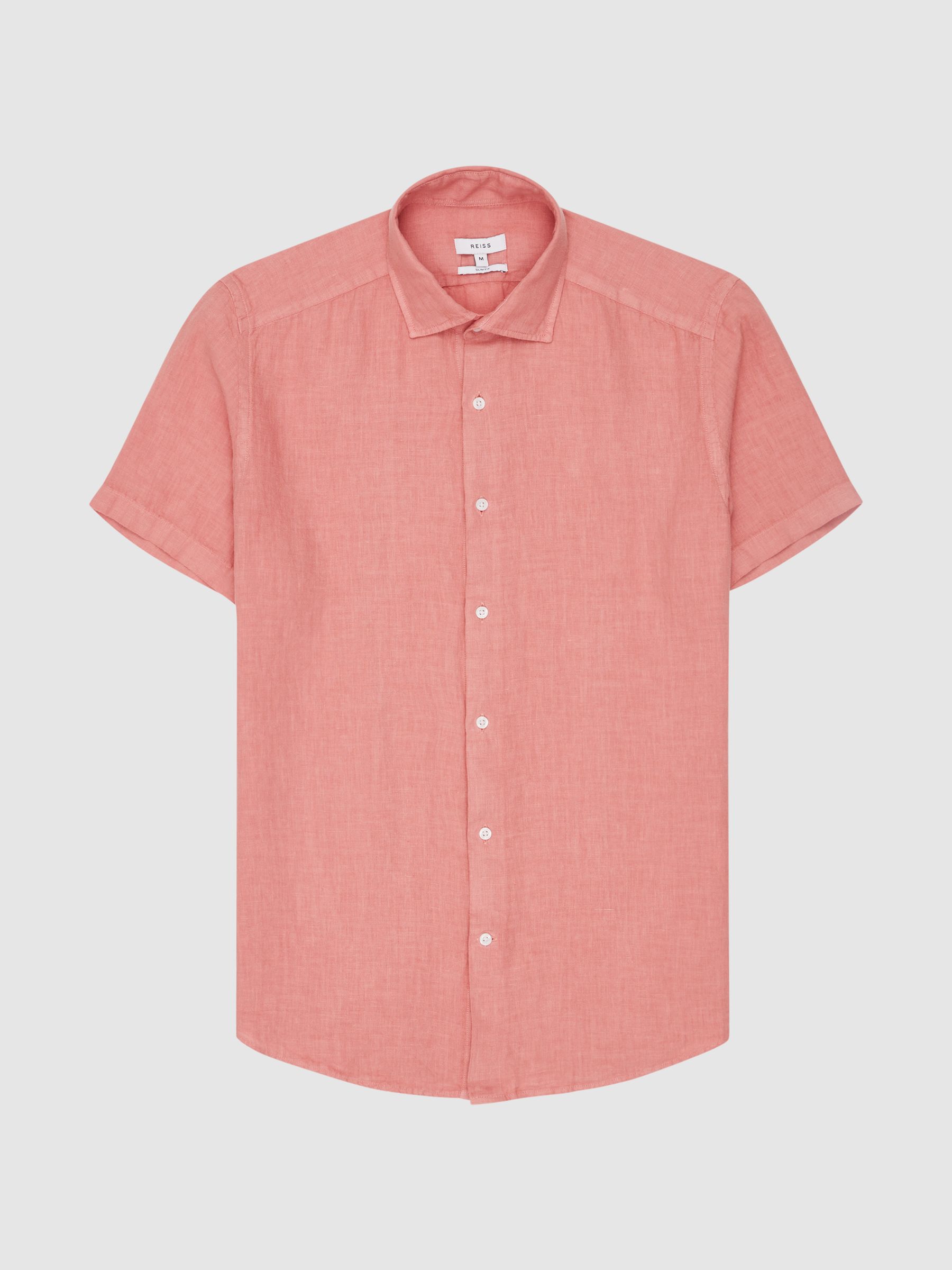 Linen Slim Fit Shirt in Coral - Image 2 of 5 Linen Slim Fit Shirt in Coral - Image 2 of 5