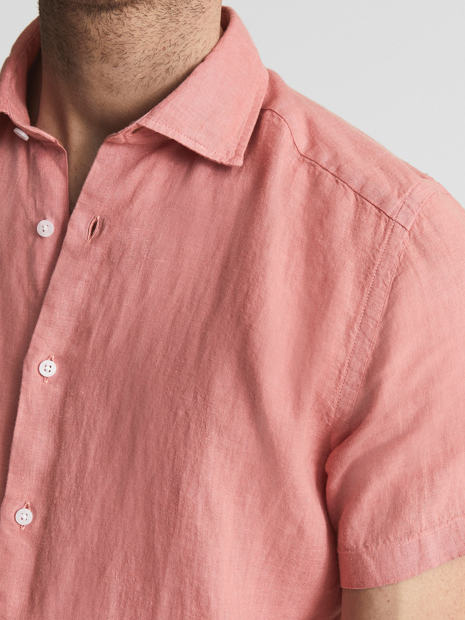 Linen Slim Fit Shirt in Coral - Image 4 of 5