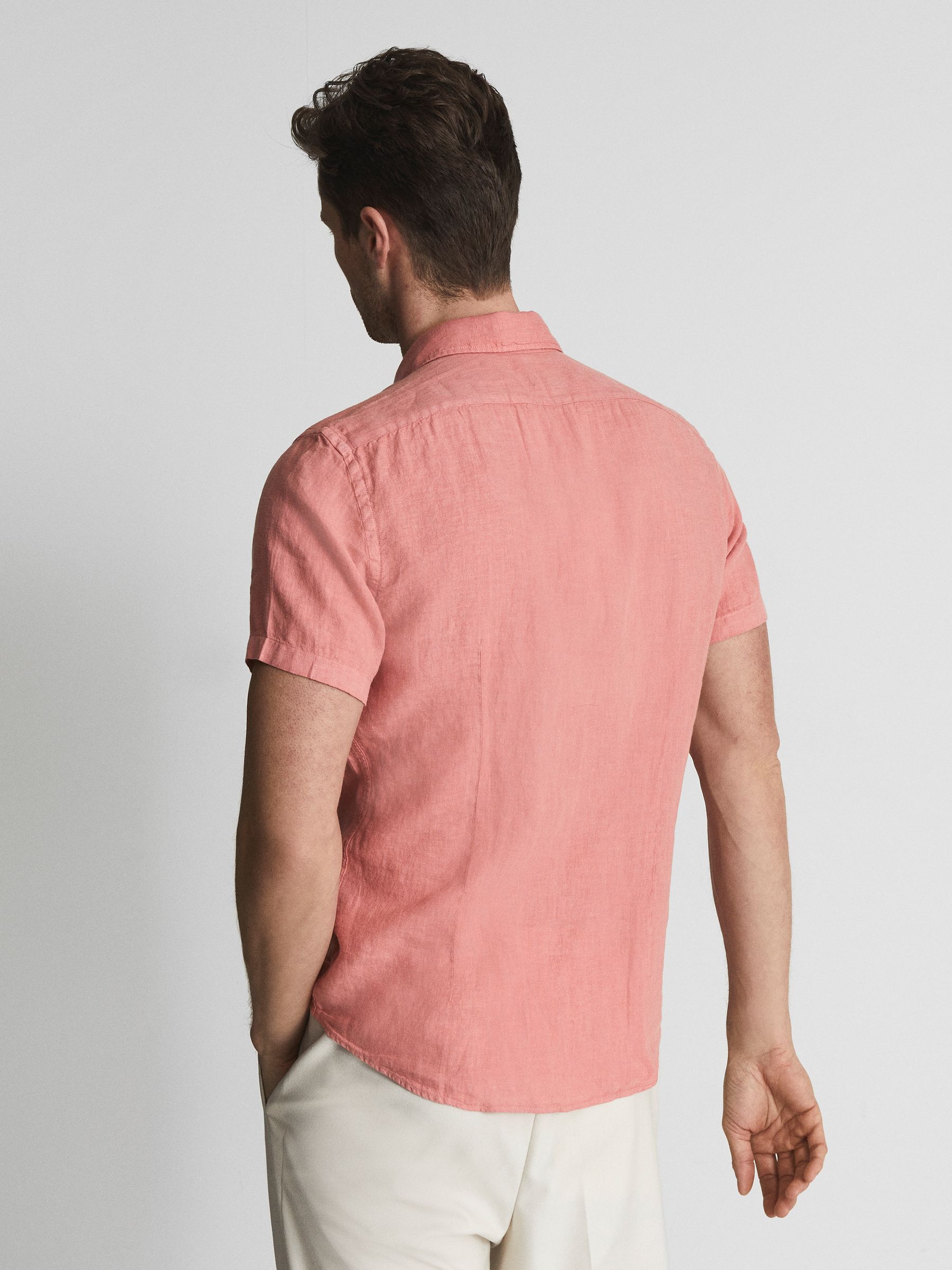 Linen Slim Fit Shirt in Coral - Image 5 of 5