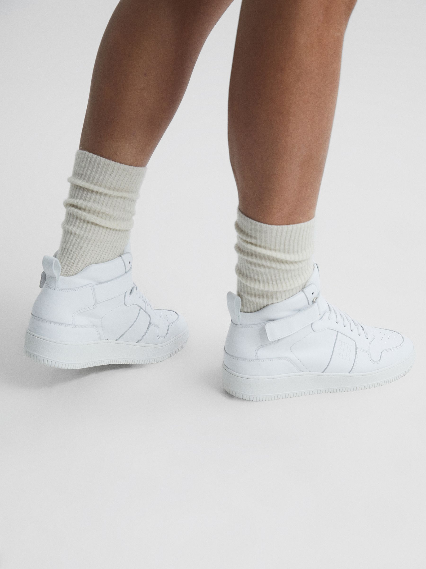 High Top Leather Trainers in White - Image 3 of 7
