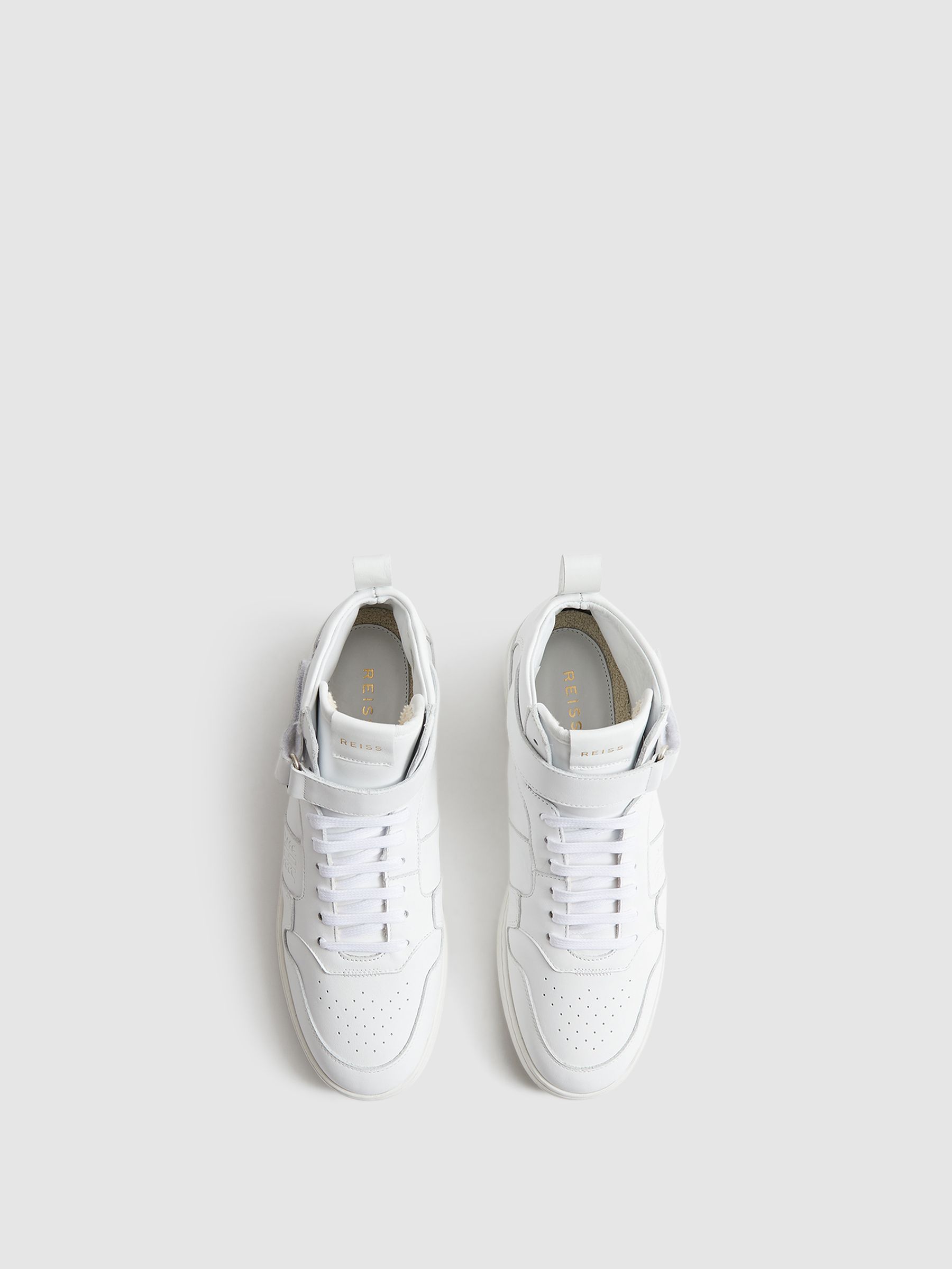 High Top Leather Trainers in White - Image 4 of 7