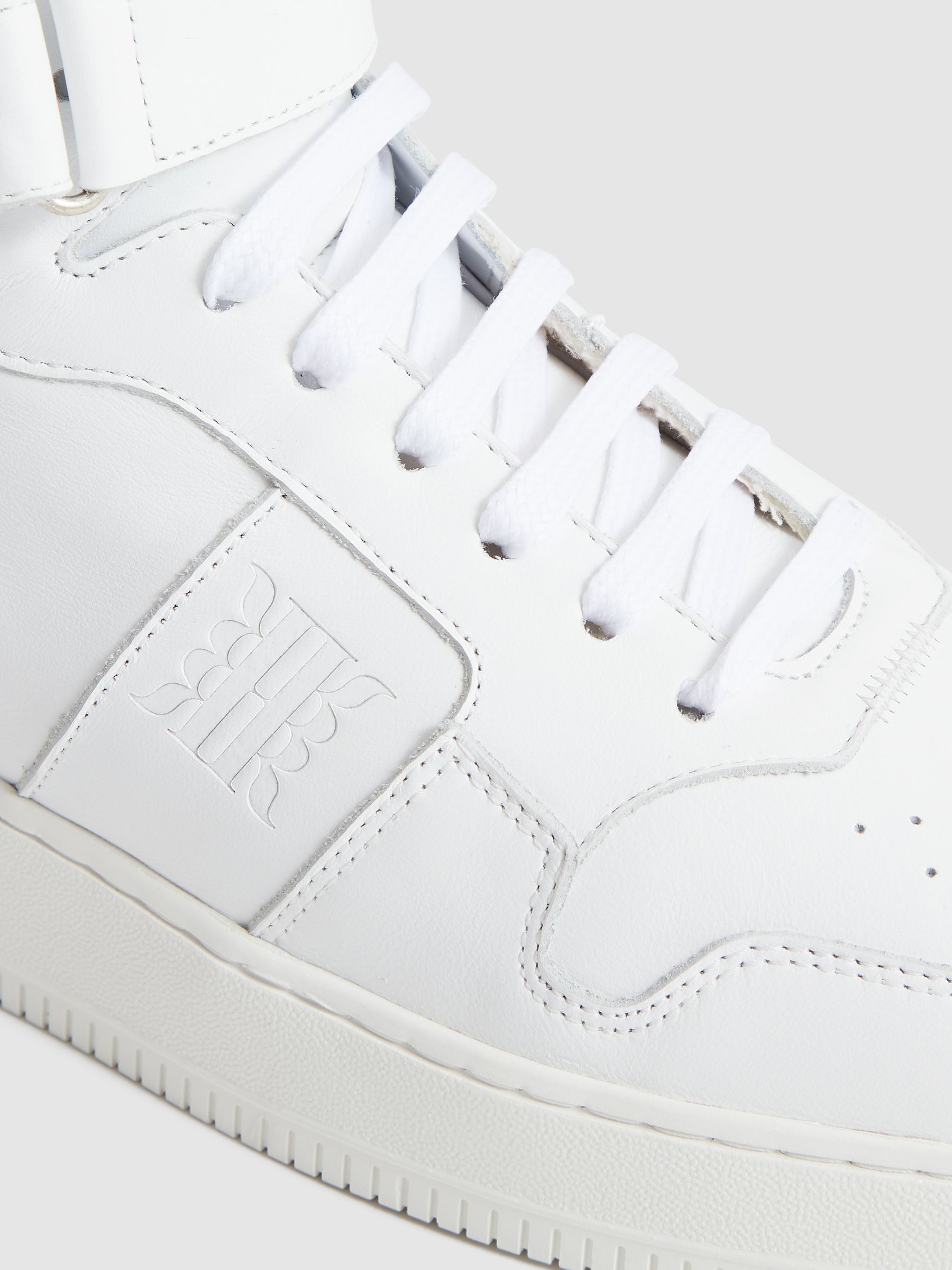 High Top Leather Trainers in White - Image 7 of 7