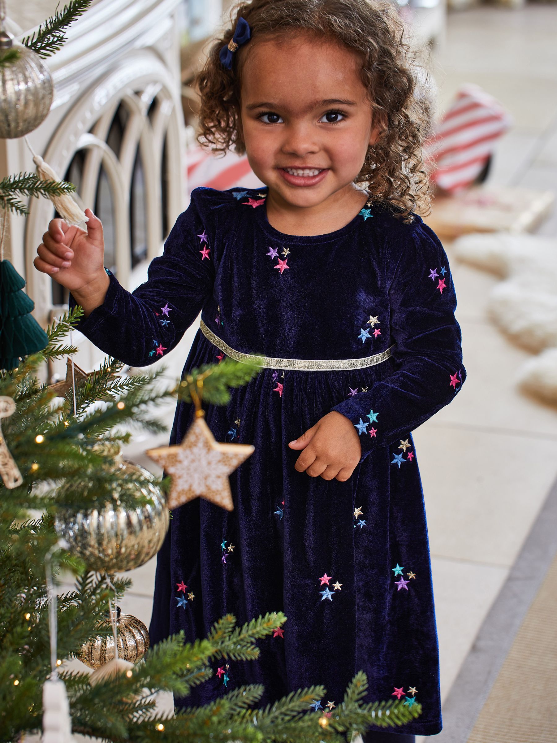 Navy Star Embroidered Velour Party Dress - Image 1 of 5