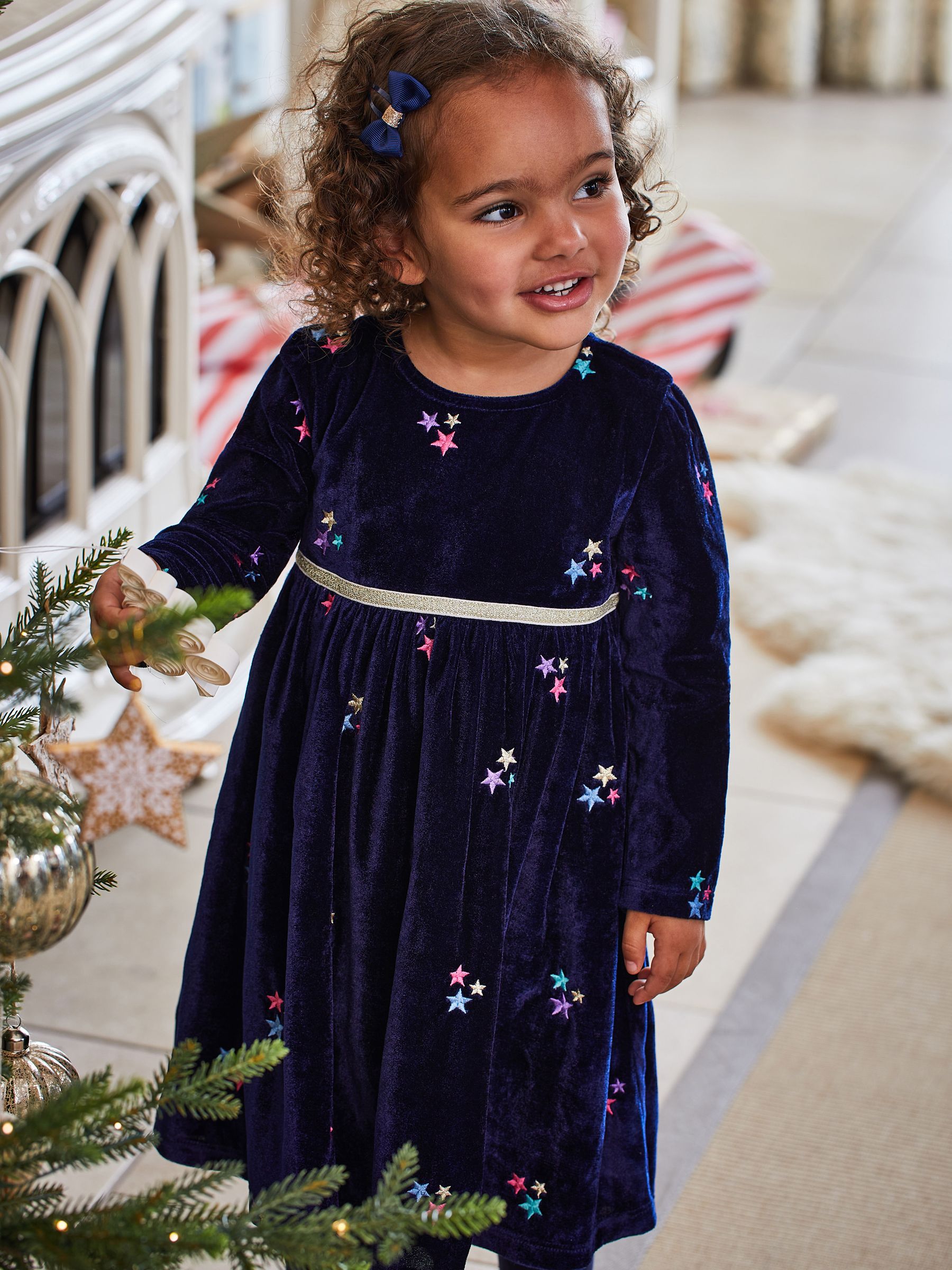 Navy Star Embroidered Velour Party Dress - Image 2 of 5