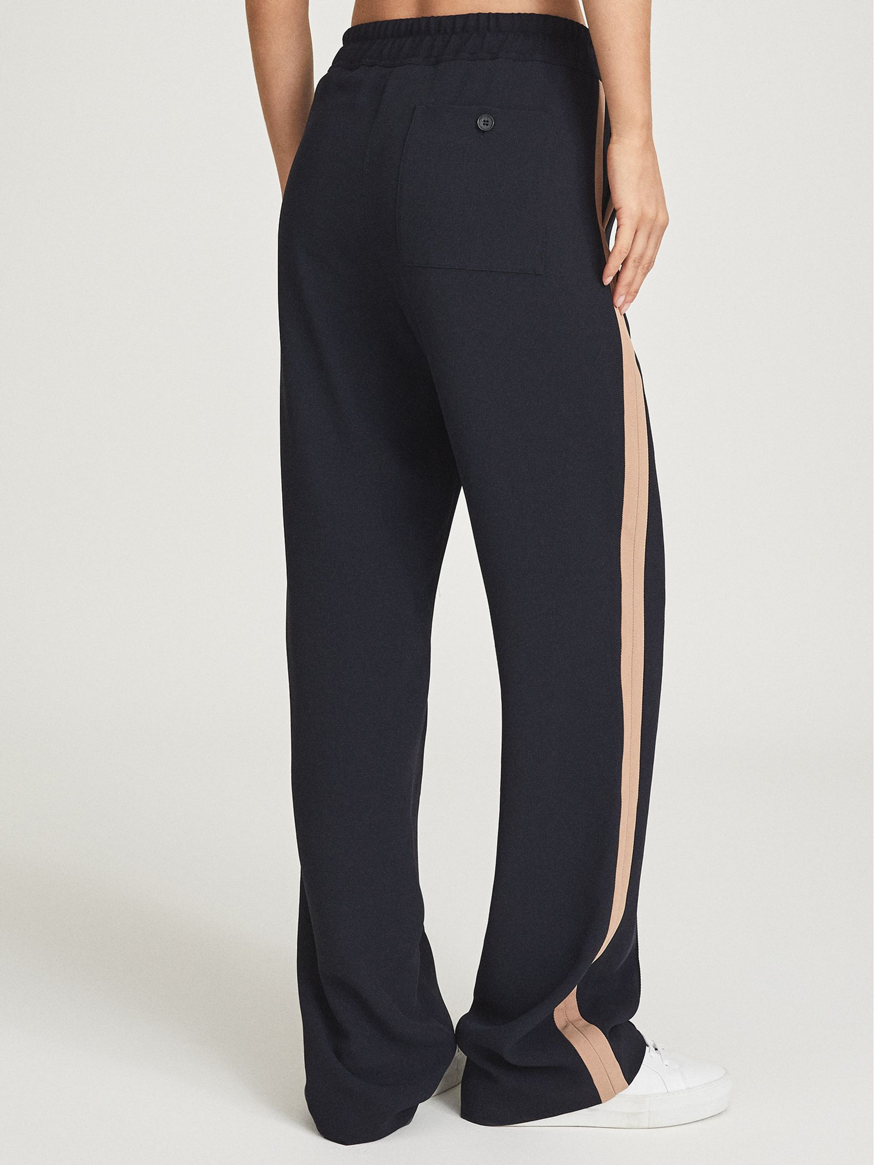 Reiss Wide Leg Side Stripe Trousers in Navy | REISS