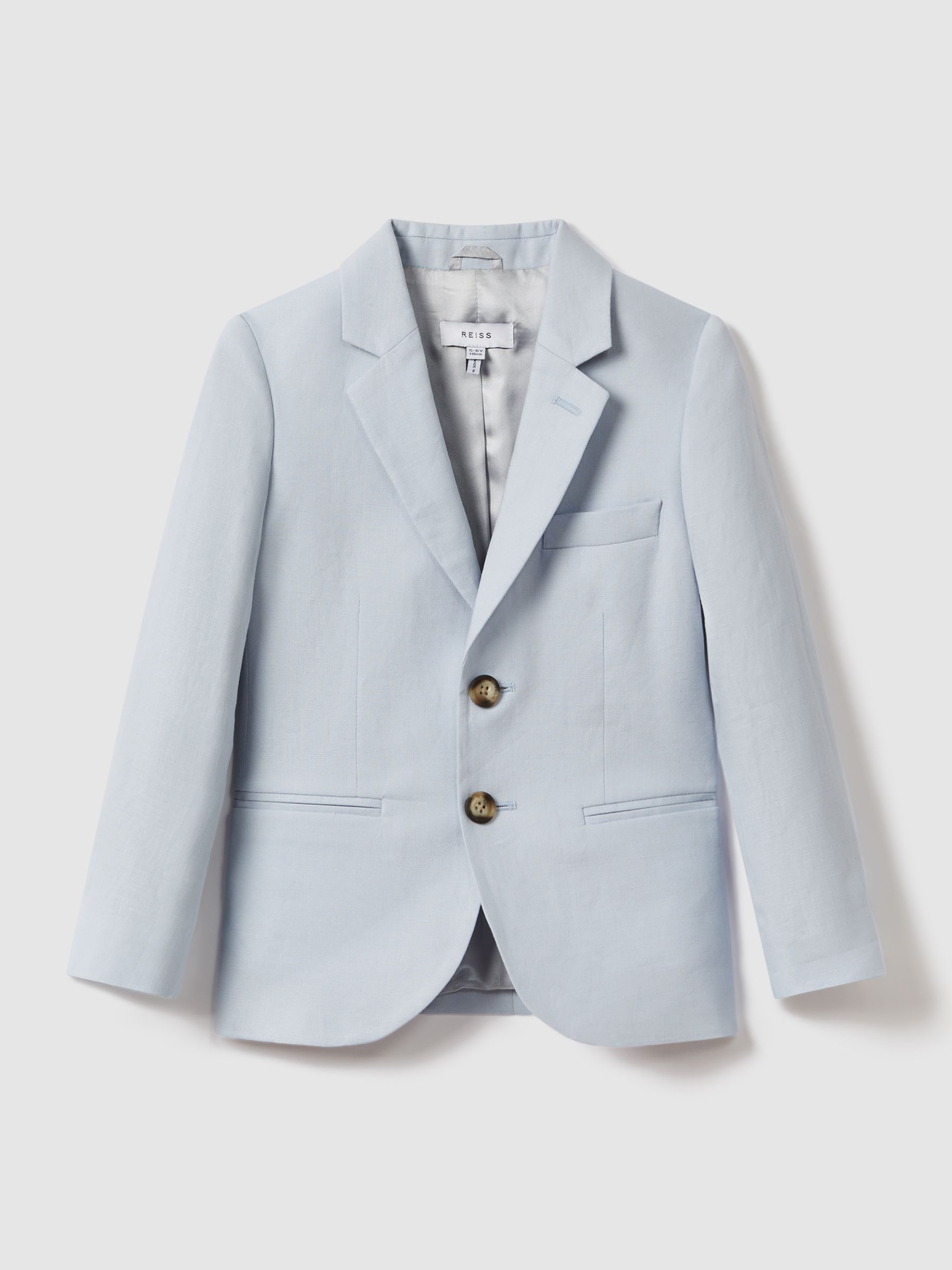 Junior Slim Fit Single Breasted Linen Blazer in Soft Blue - Image 2 of 6
