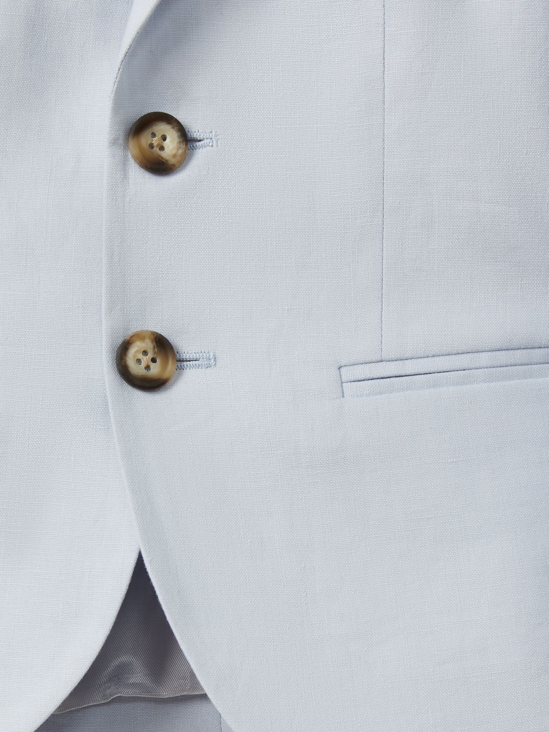 Junior Slim Fit Single Breasted Linen Blazer in Soft Blue - Image 4 of 6