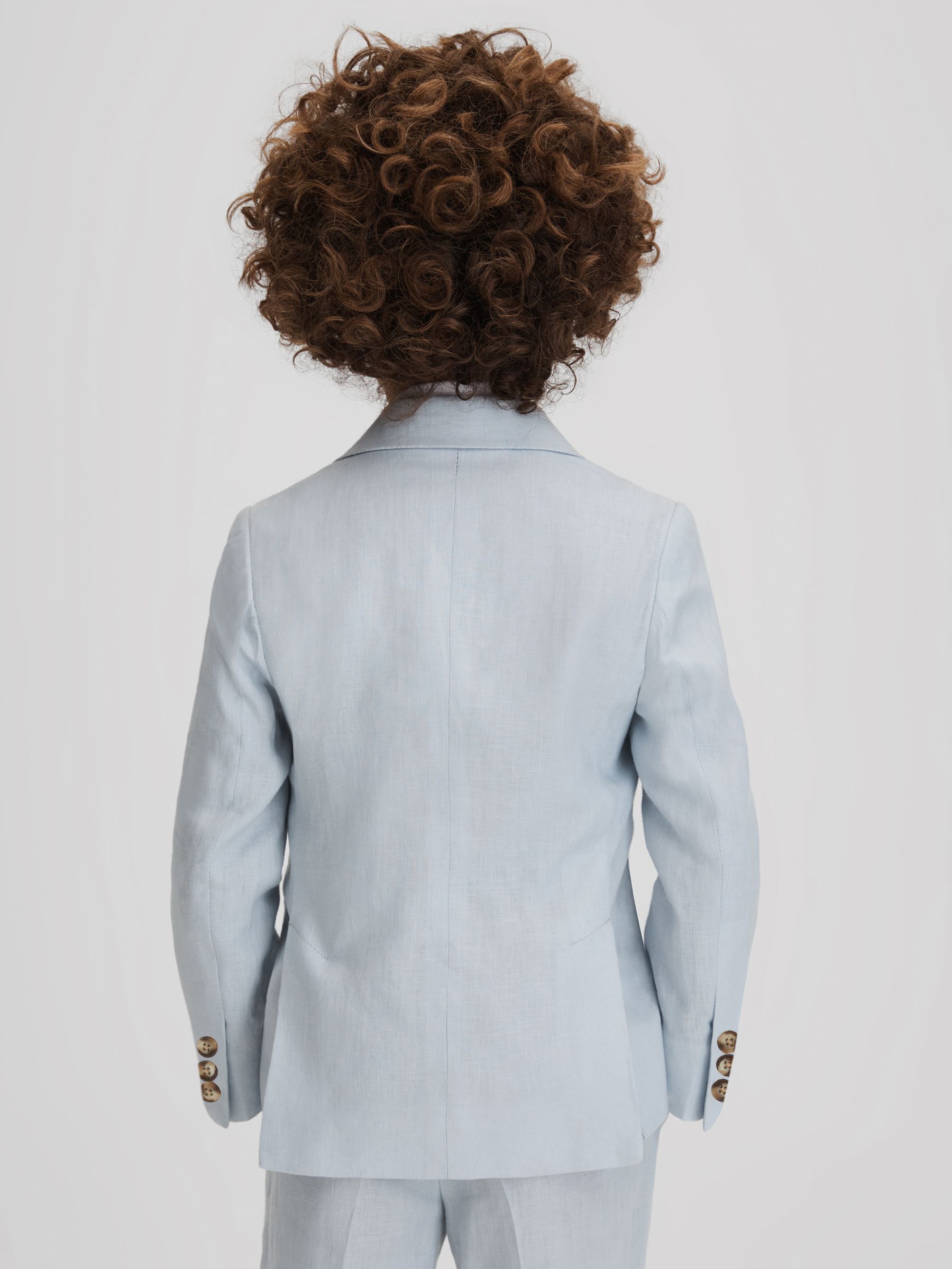 Junior Slim Fit Single Breasted Linen Blazer in Soft Blue - Image 6 of 6