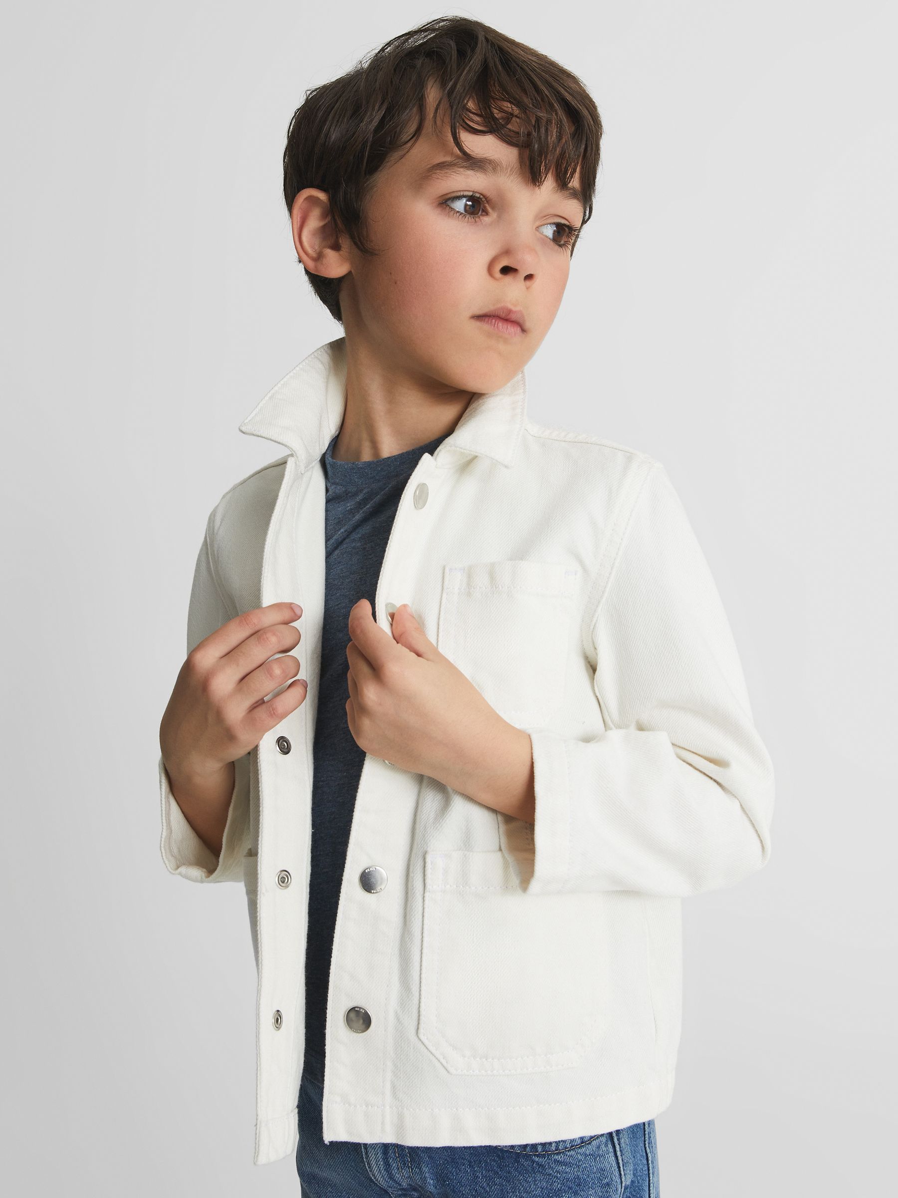 Denim Worker Jacket in Off White - Image 1 of 6