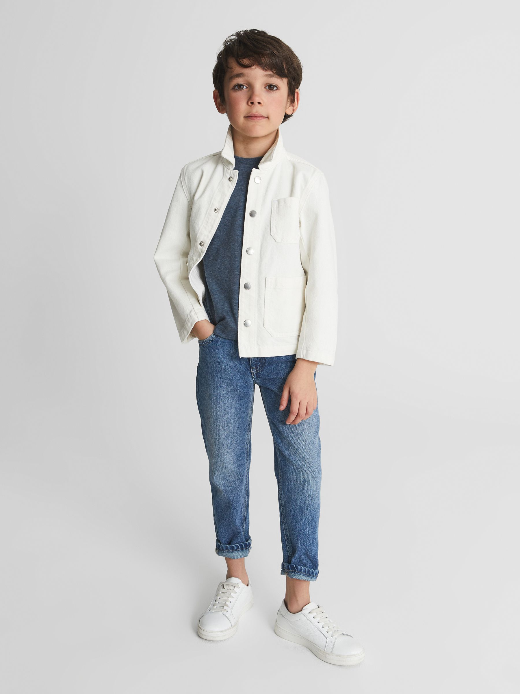 Denim Worker Jacket in Off White - Image 3 of 6