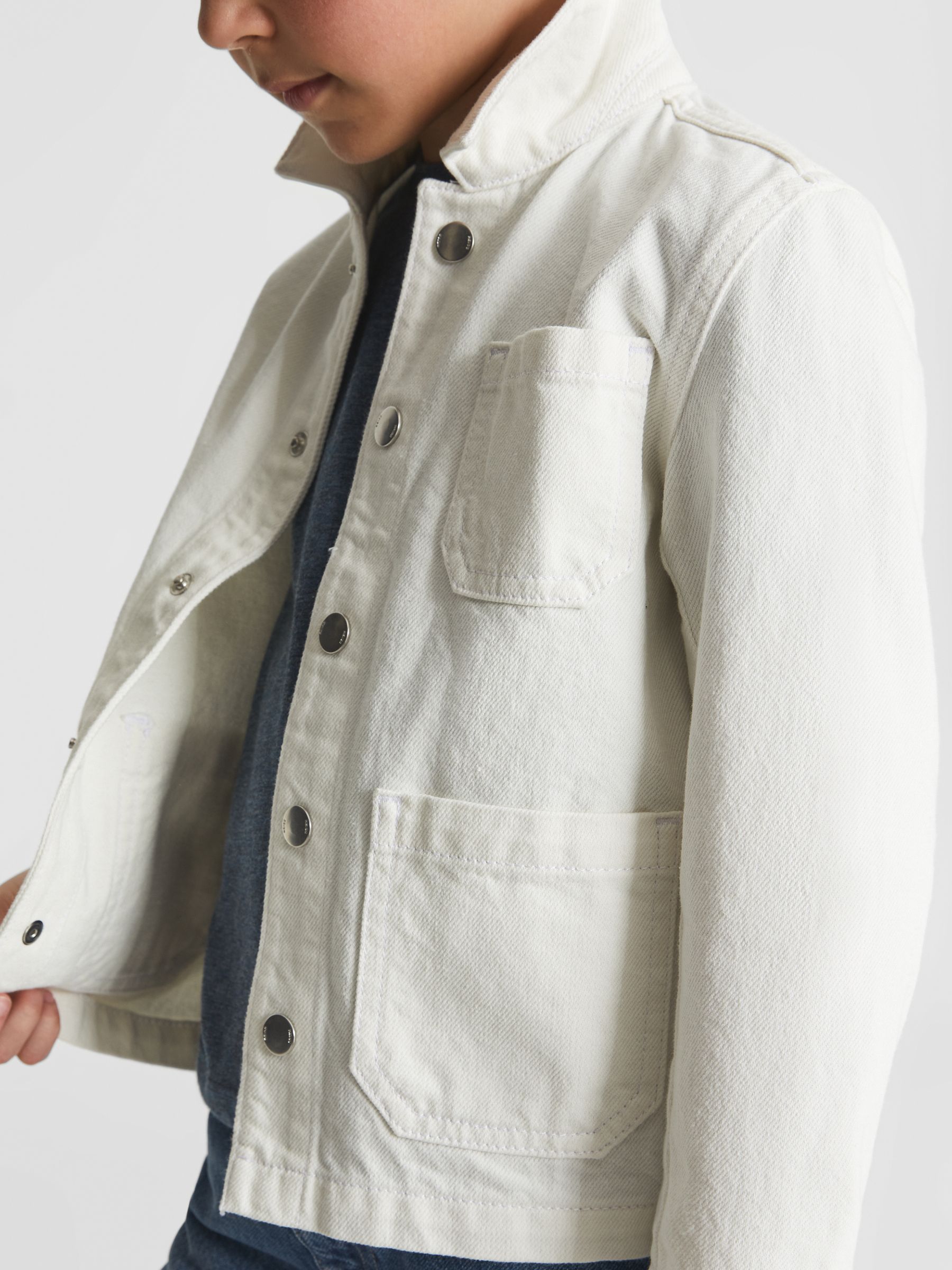 Denim Worker Jacket in Off White - Image 4 of 6