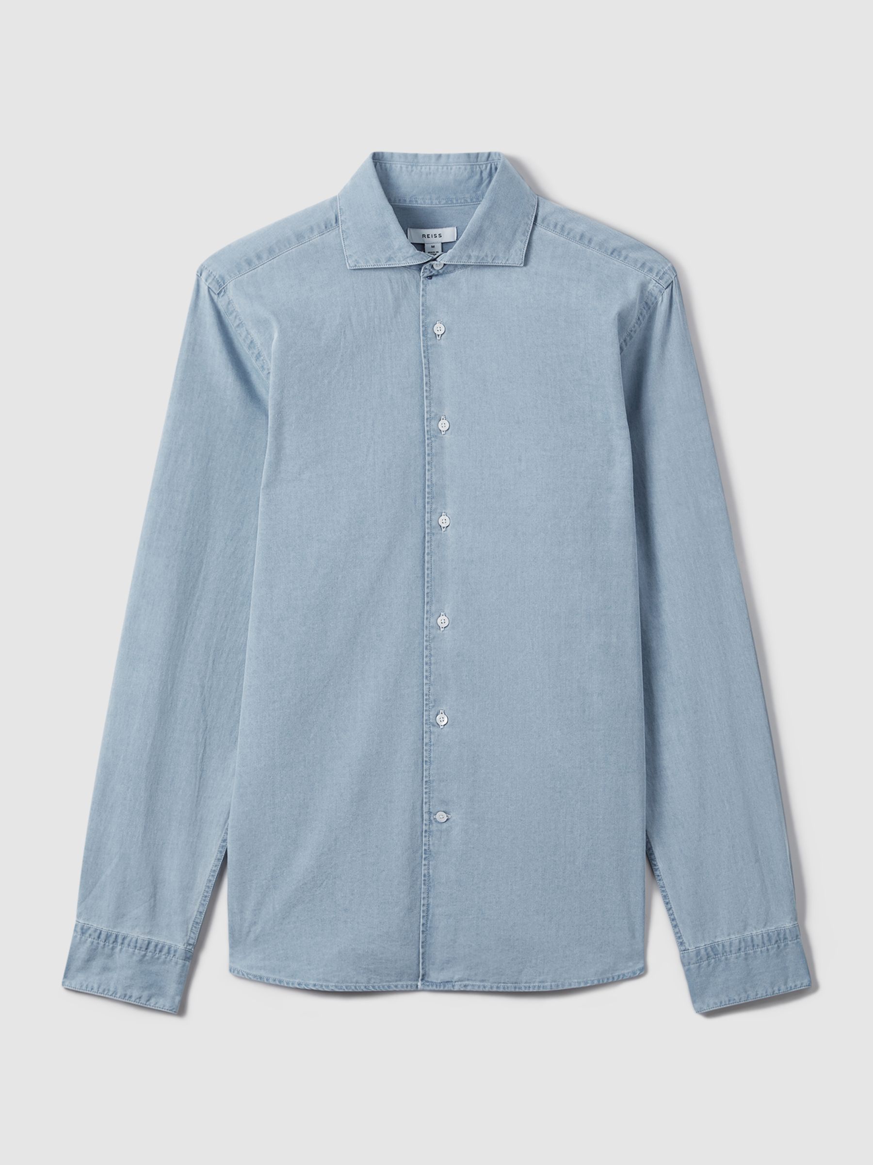Washed Chambray Button-Through Shirt in Blue - Image 2 of 7