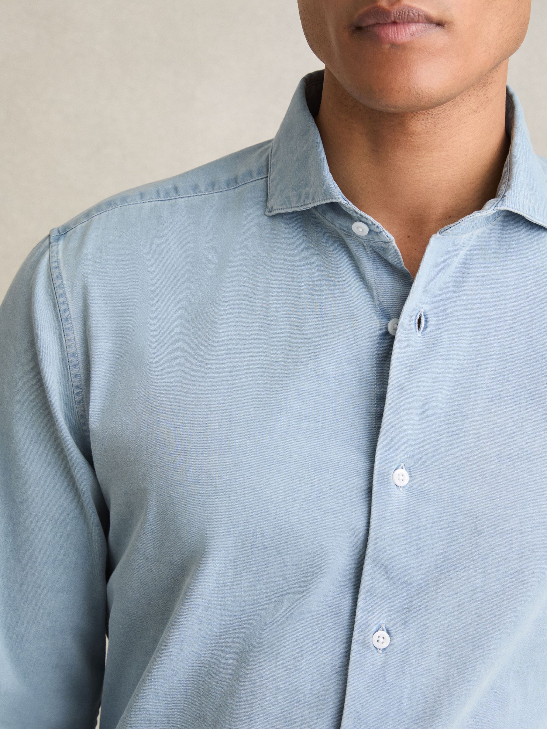 Washed Chambray Button-Through Shirt in Blue - Image 4 of 7