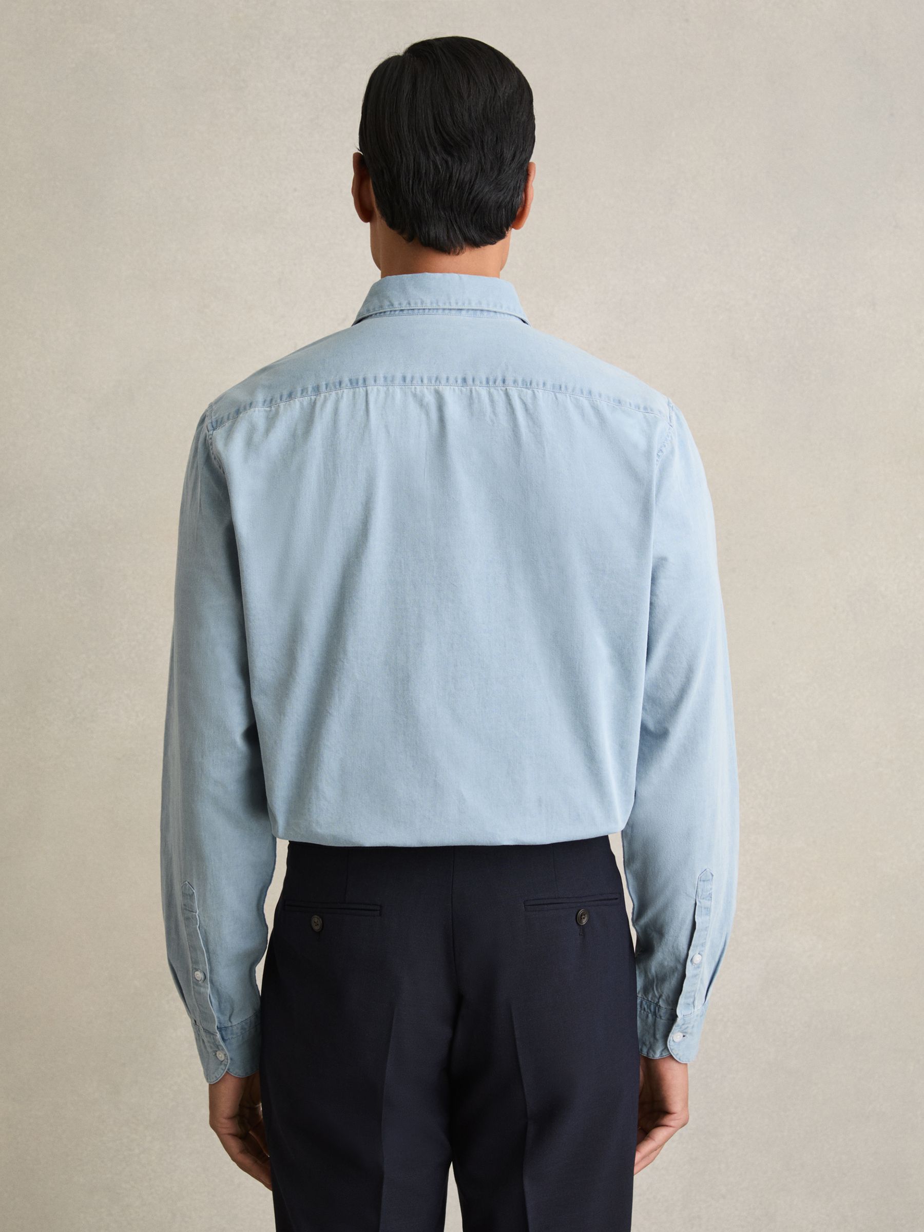 Washed Chambray Button-Through Shirt in Blue - Image 5 of 7