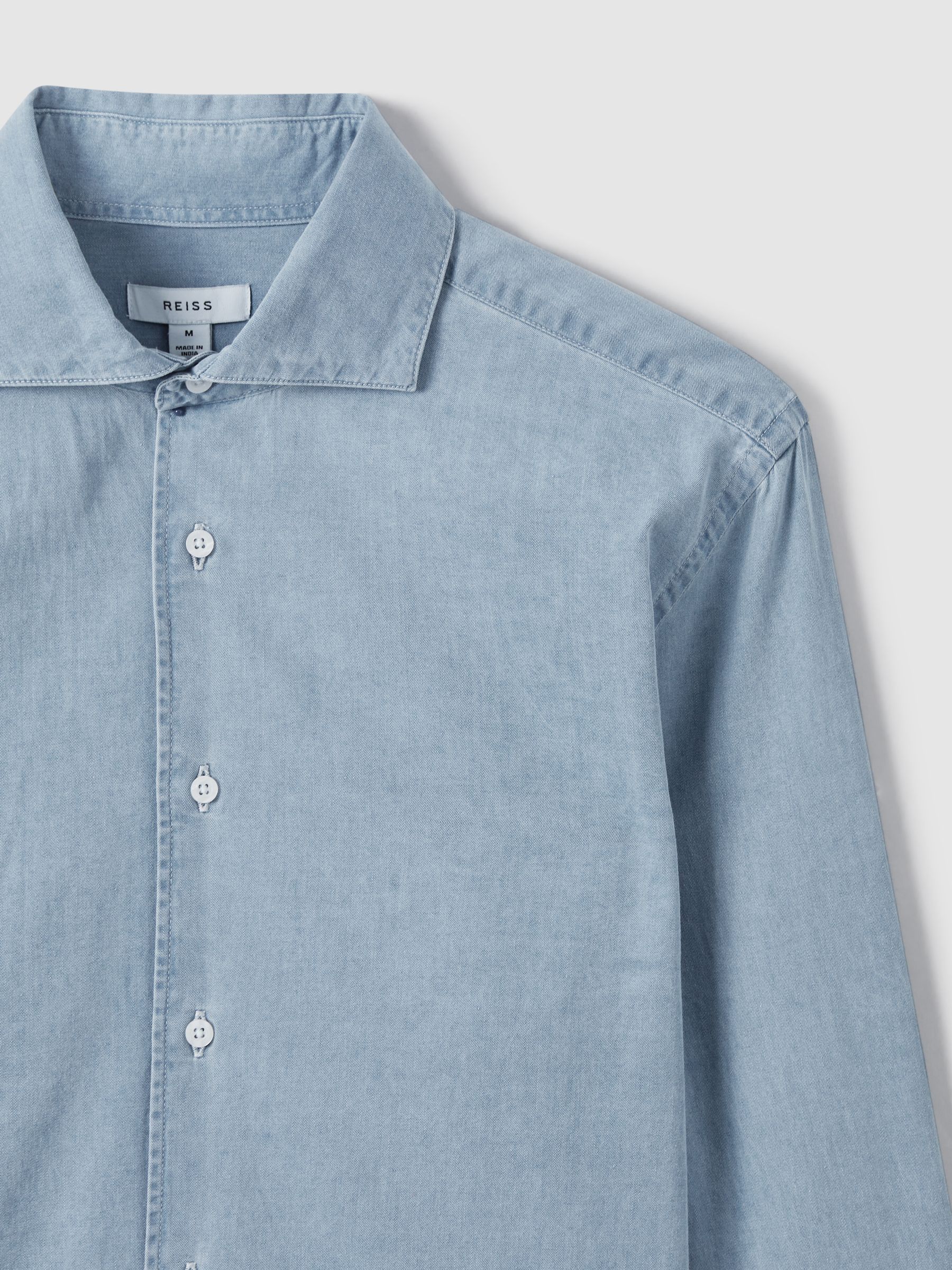 Washed Chambray Button-Through Shirt in Blue - Image 6 of 7