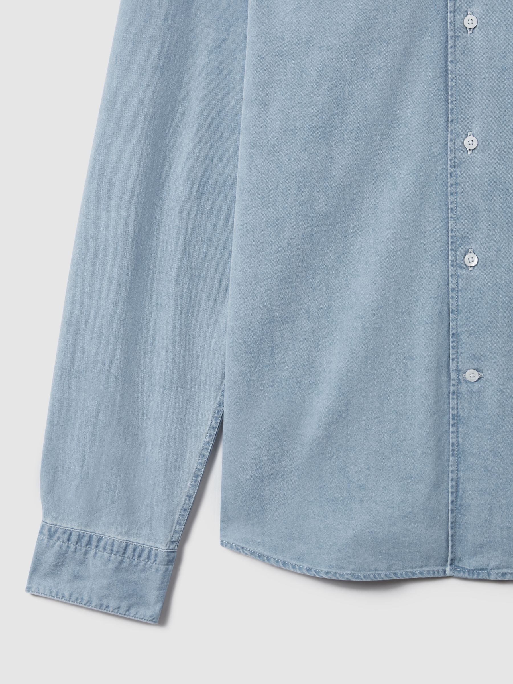 Washed Chambray Button-Through Shirt in Blue - Image 7 of 7