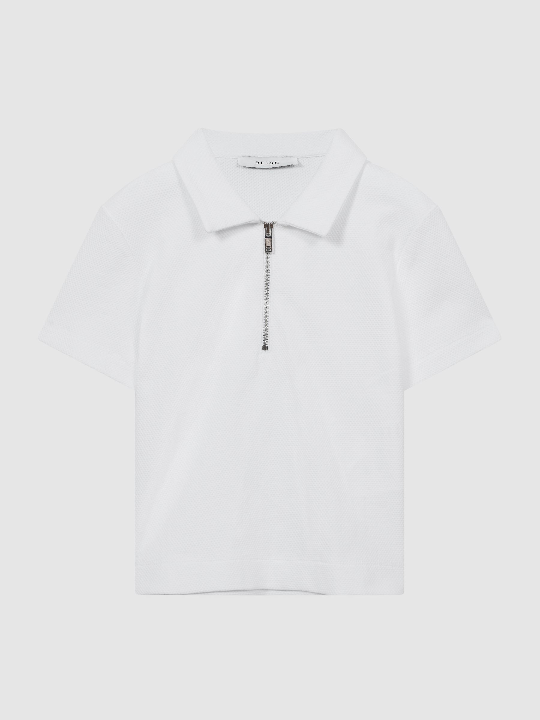 Half Zip Textured Polo T-Shirt in White - Image 2 of 5
