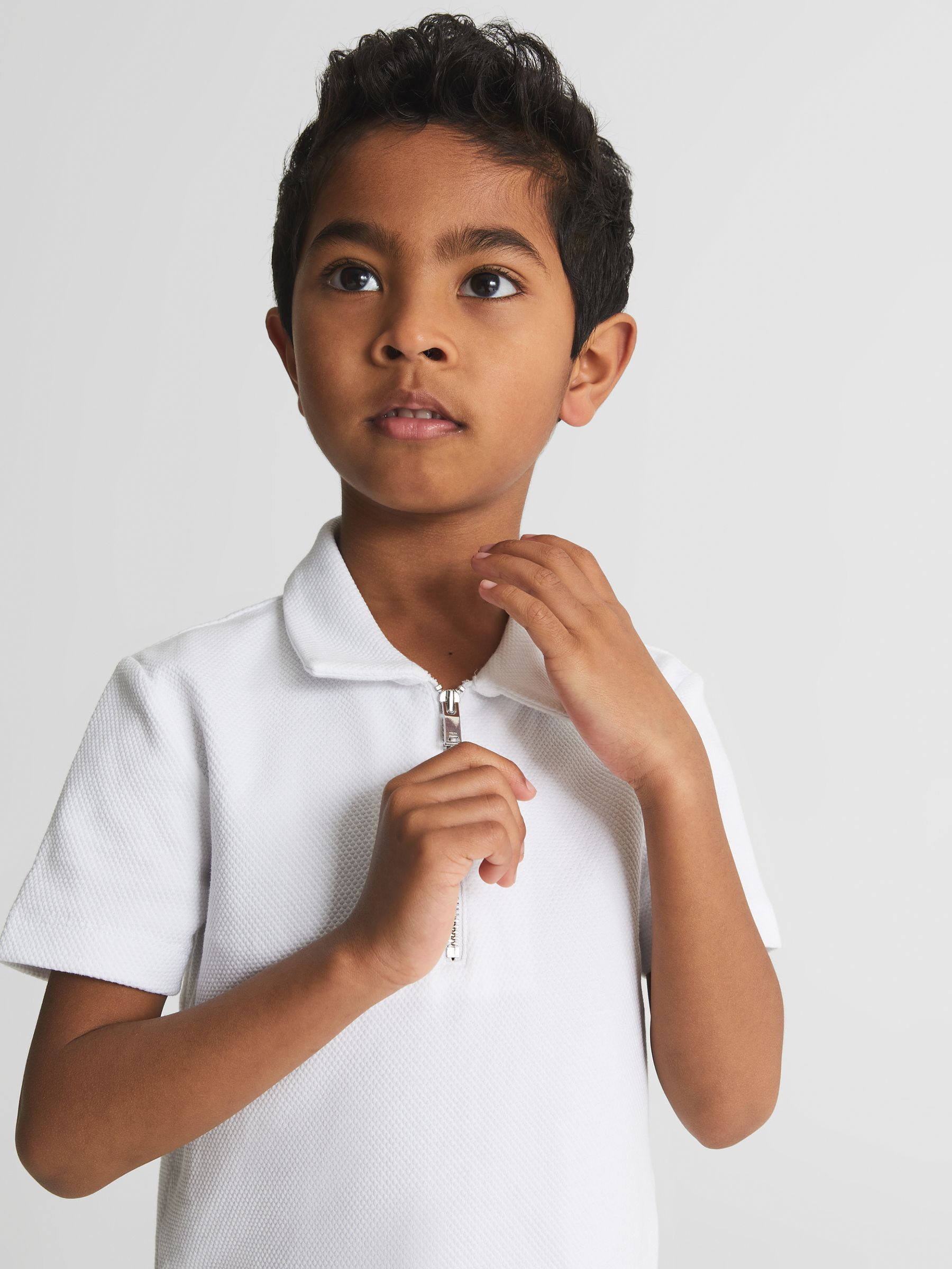 Half Zip Textured Polo T-Shirt in White - Image 4 of 5