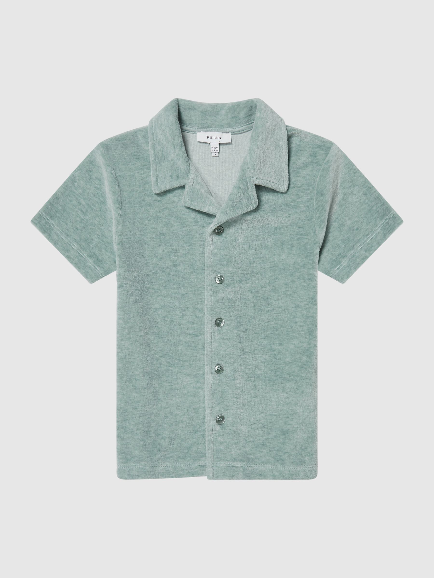 Towelling Cuban Collar Shirt in Sage - Image 2 of 5