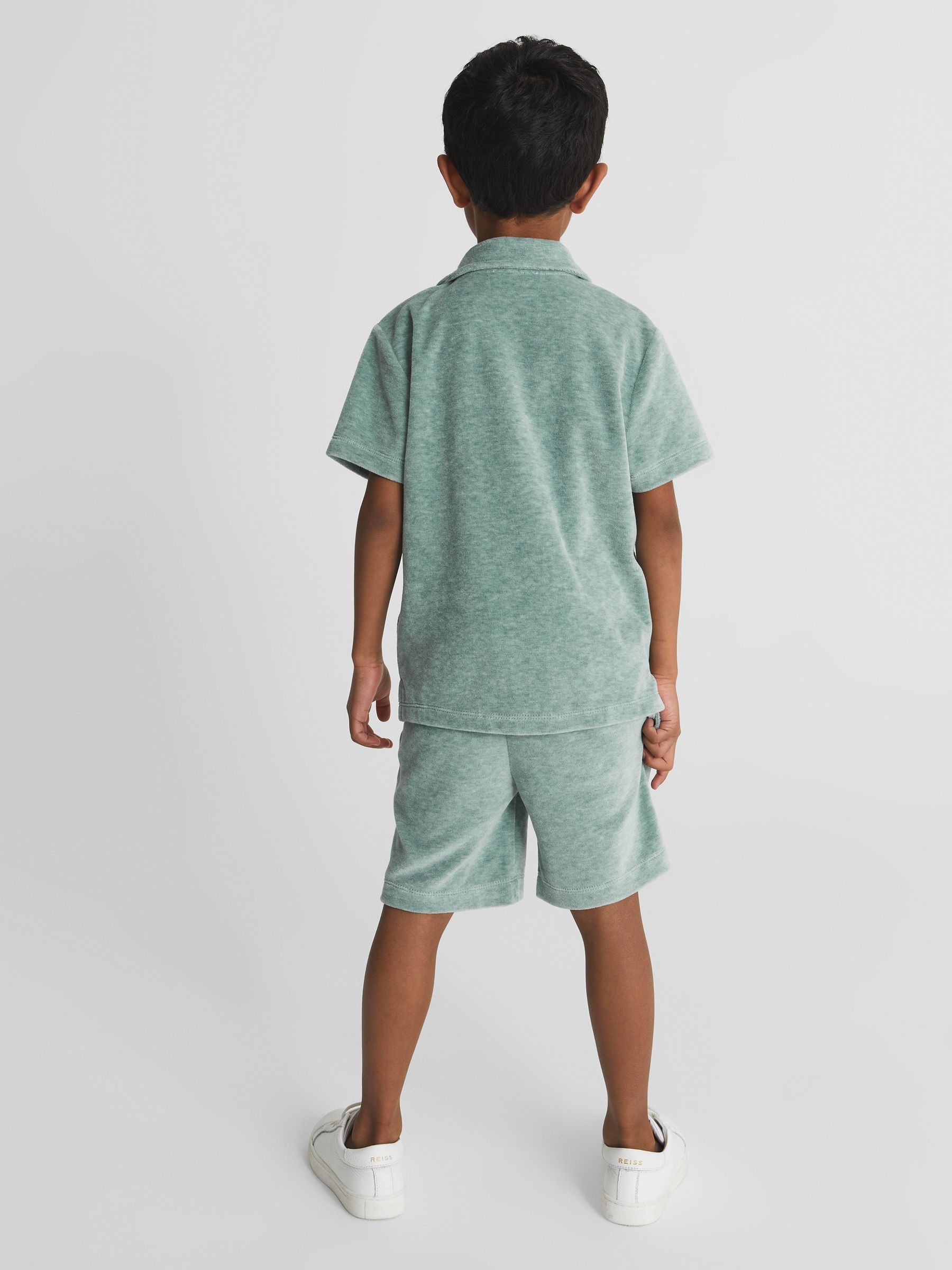 Towelling Cuban Collar Shirt in Sage - Image 4 of 5