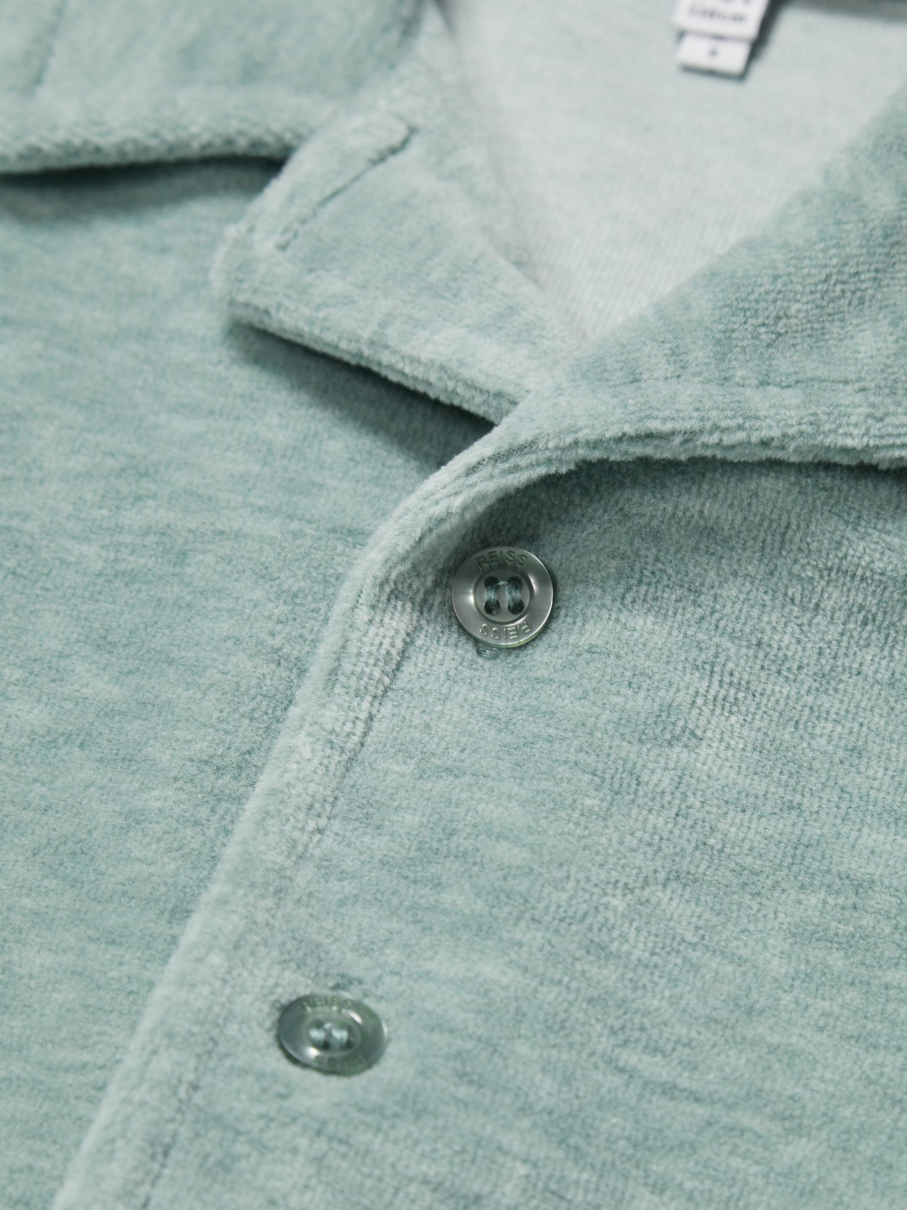Towelling Cuban Collar Shirt in Sage - Image 5 of 5
