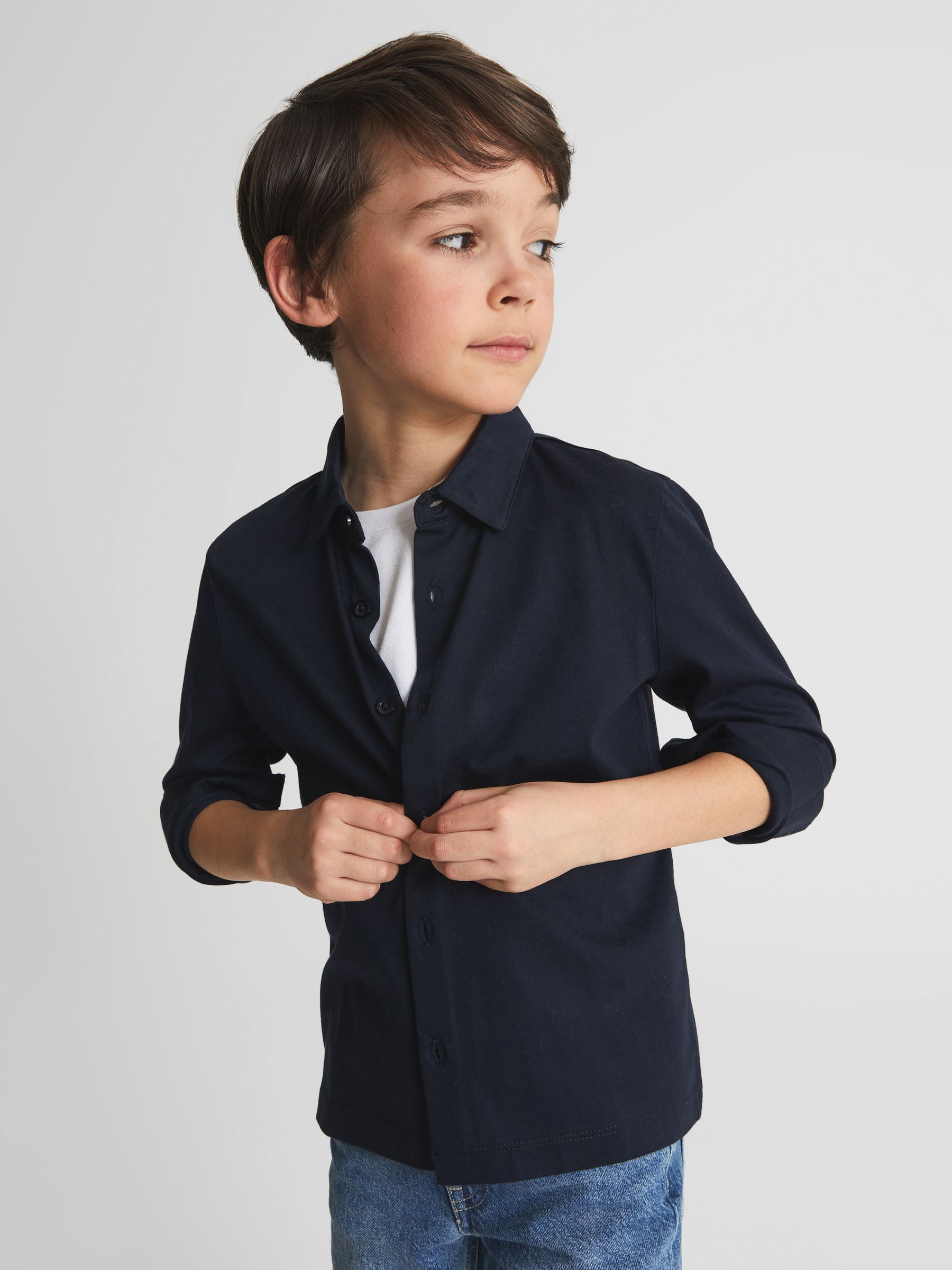 Cotton Shirt in Navy - Image 1 of 6
