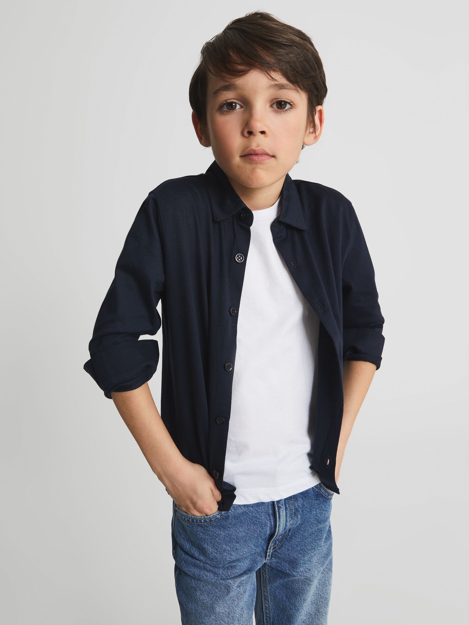 Cotton Shirt in Navy - Image 4 of 6