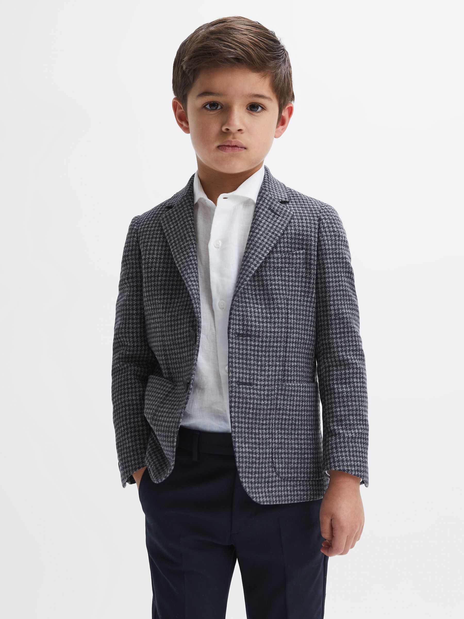 Puppytooth Single Breasted Blazer in Navy/Brown Puppytooth - Image 6 of 8