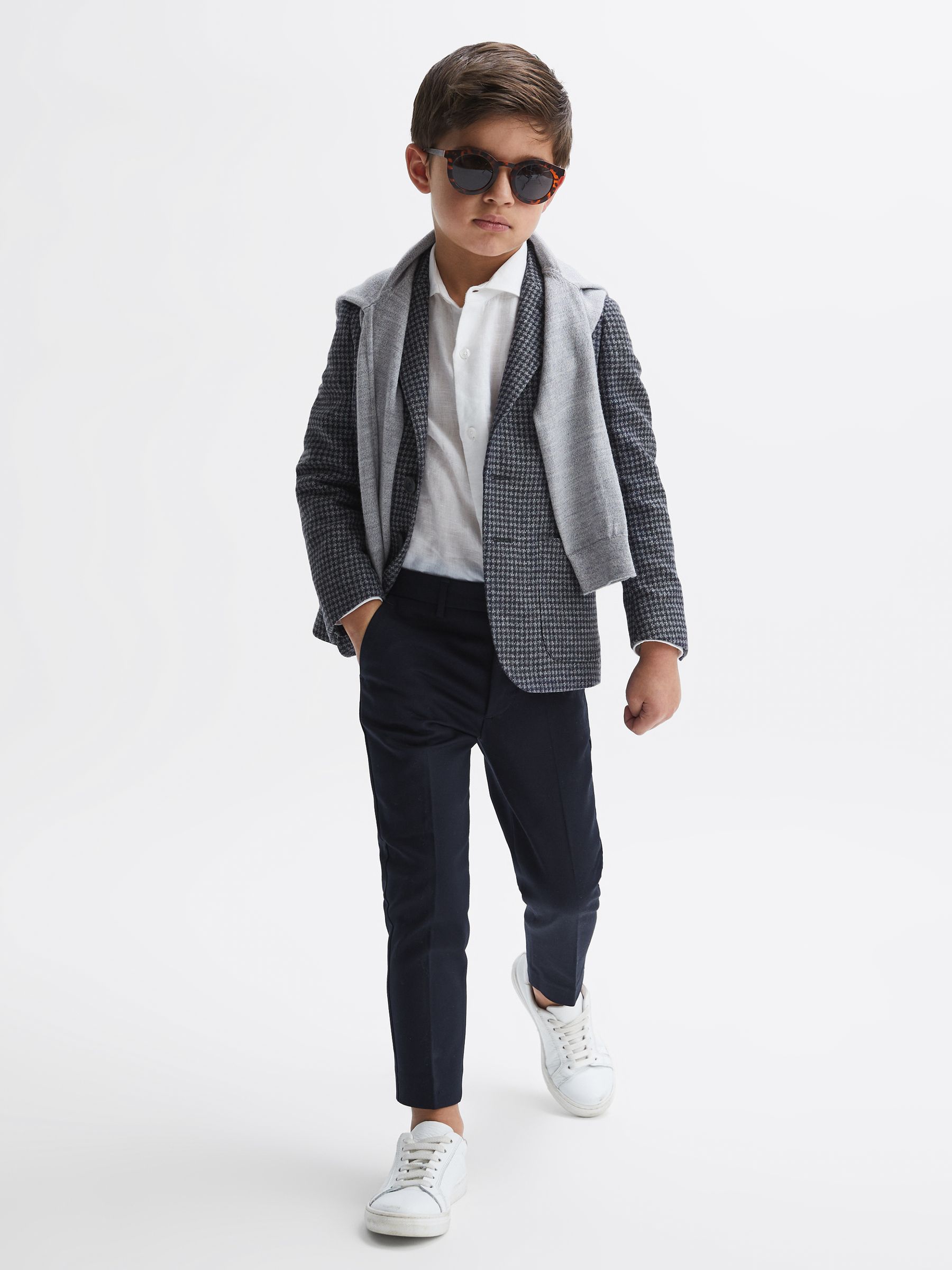Puppytooth Single Breasted Blazer in Navy/Brown Puppytooth - Image 7 of 8