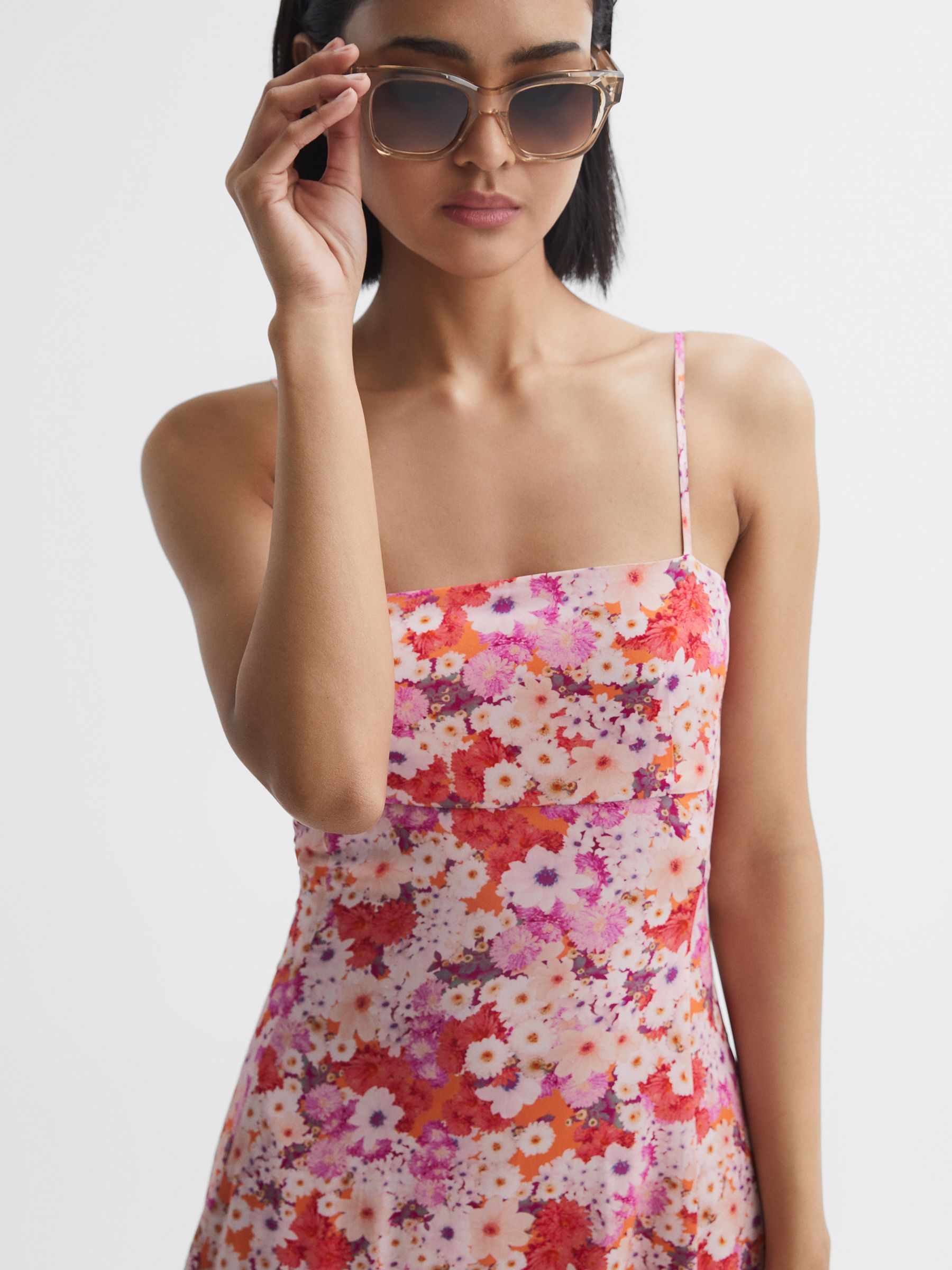 新しいスタイル Fitted Print Floral Reiss Midi REISS - Pink in Dress ワンピース