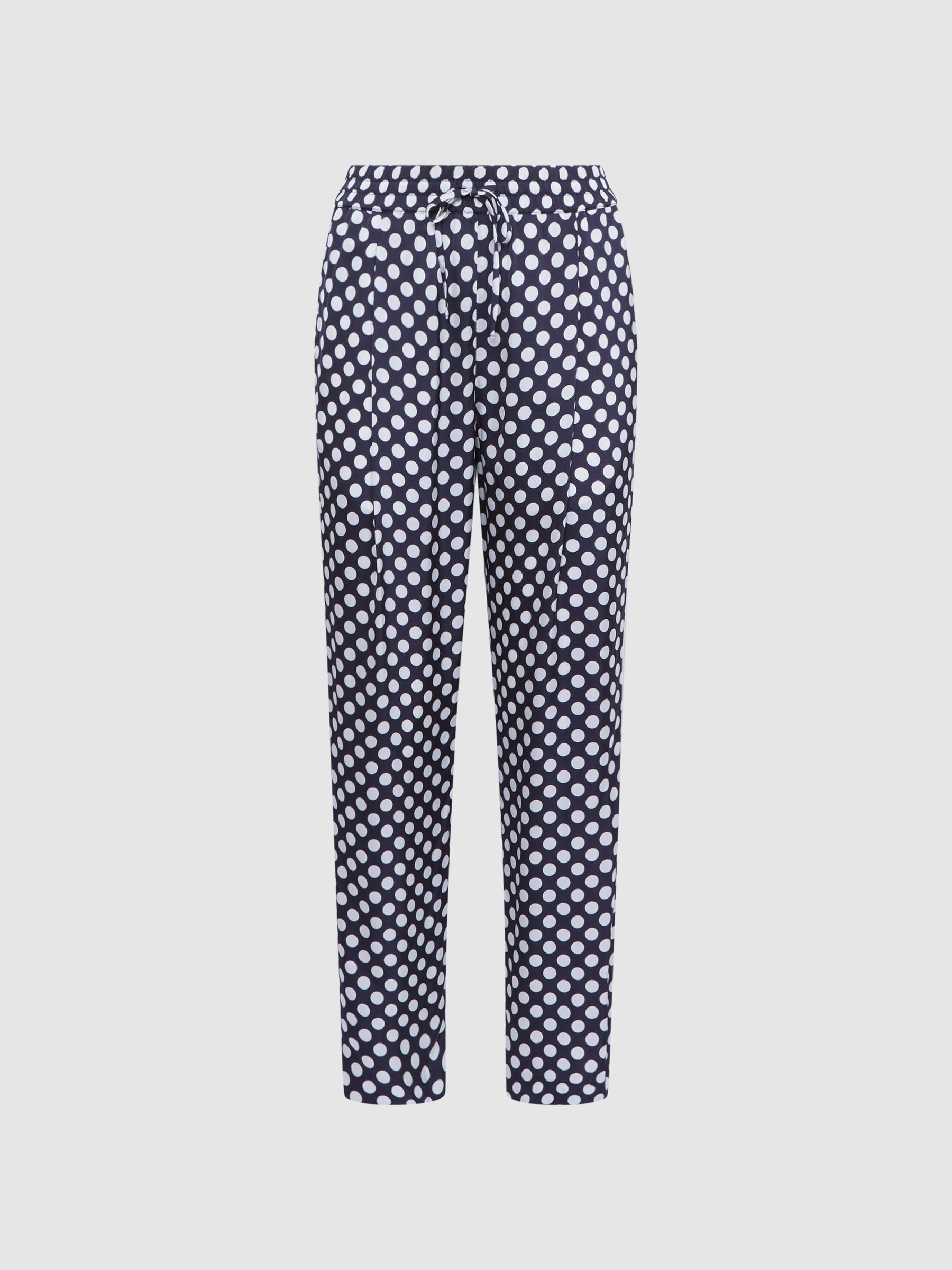 Polka Dot Drawstring Tapered Trousers in Navy/White - Image 2 of 5