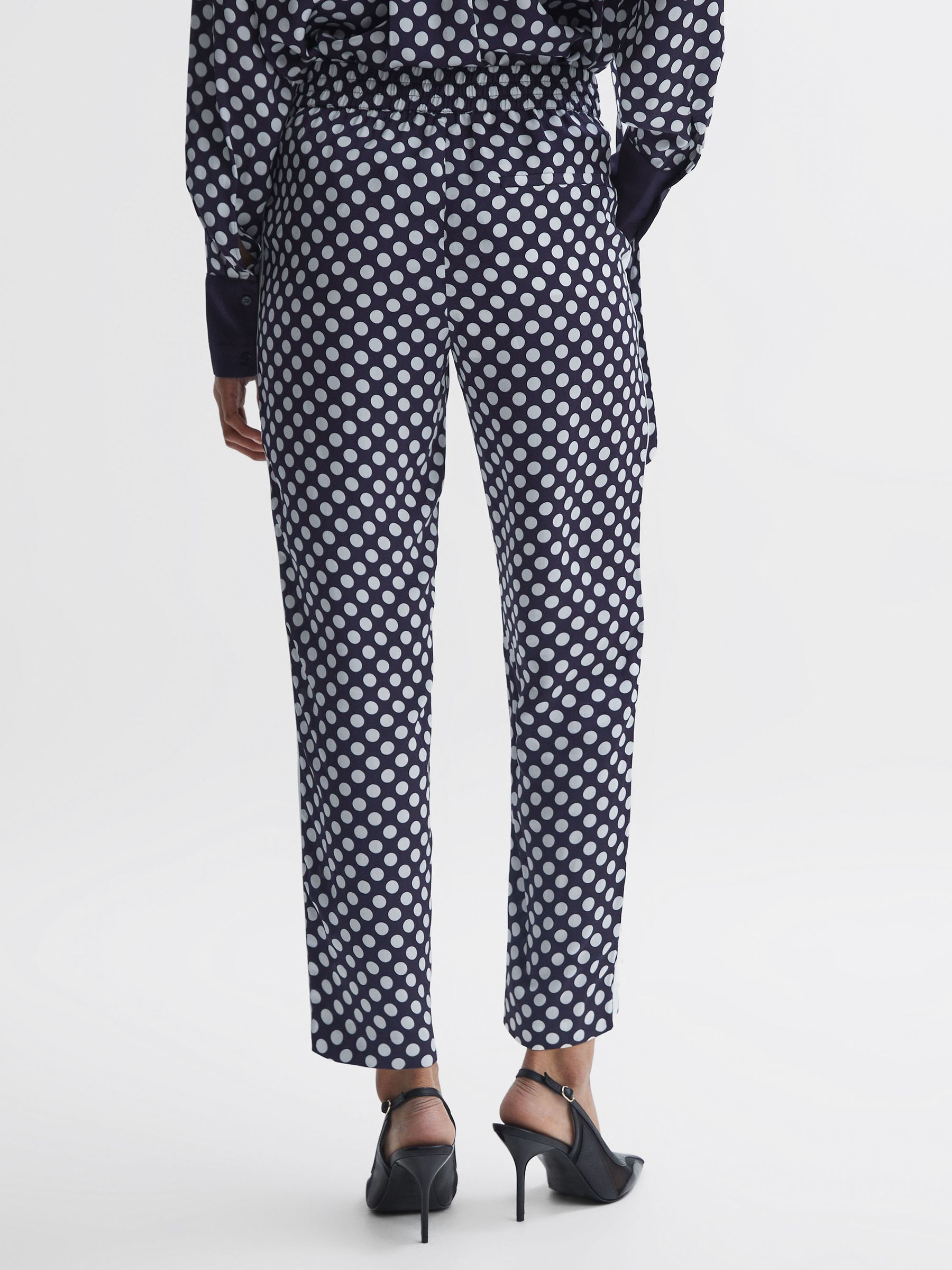 Polka Dot Drawstring Tapered Trousers in Navy/White - Image 5 of 5