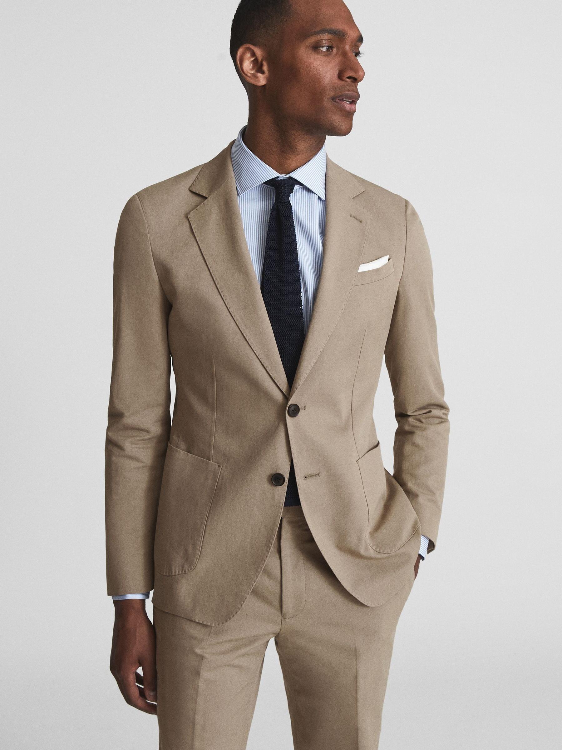 Train Mushroom Single Breasted Cotton-Linen Slim Fit Blazer - Image 1 of 6