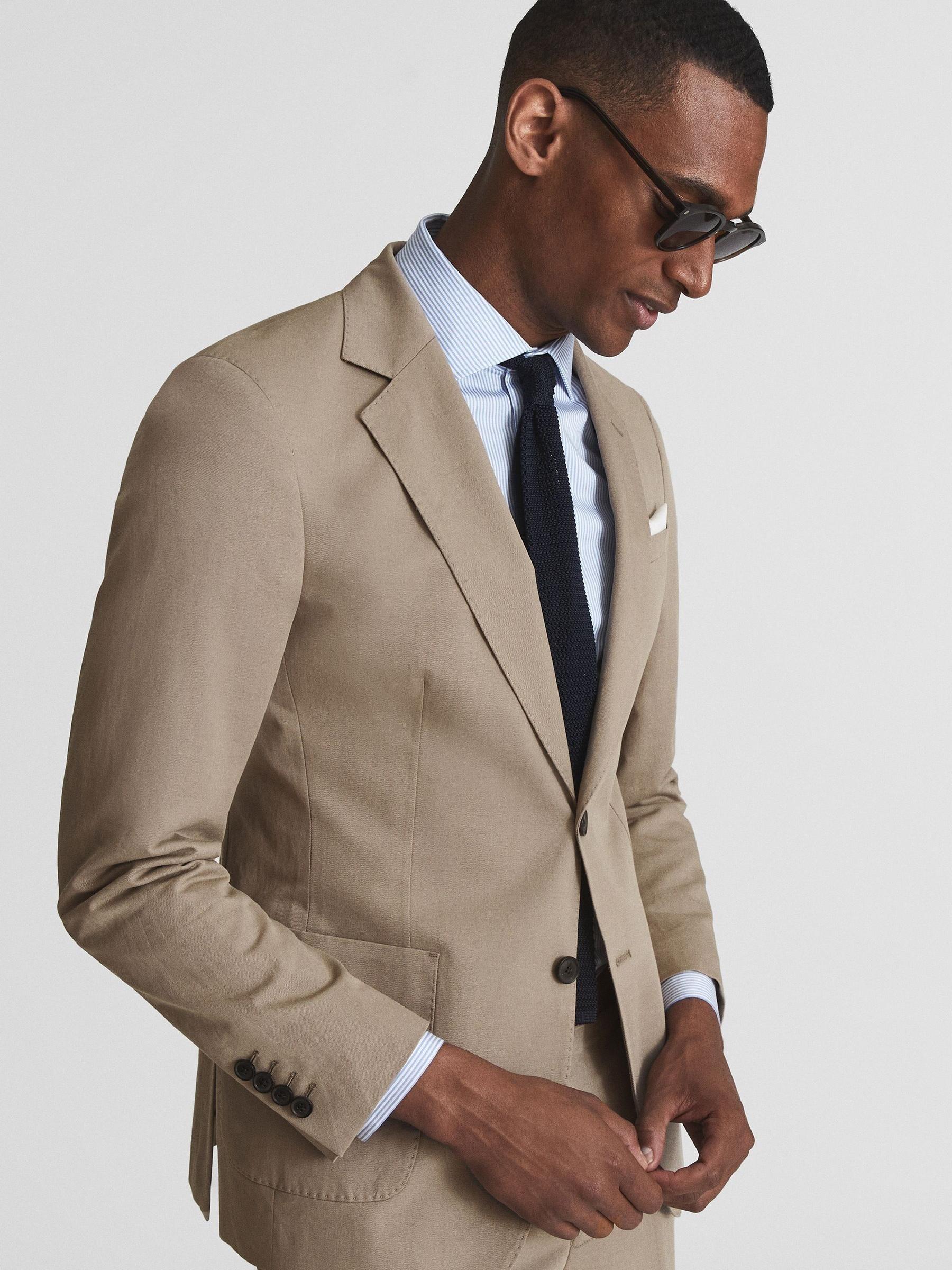 Train Mushroom Single Breasted Cotton-Linen Slim Fit Blazer - Image 4 of 6