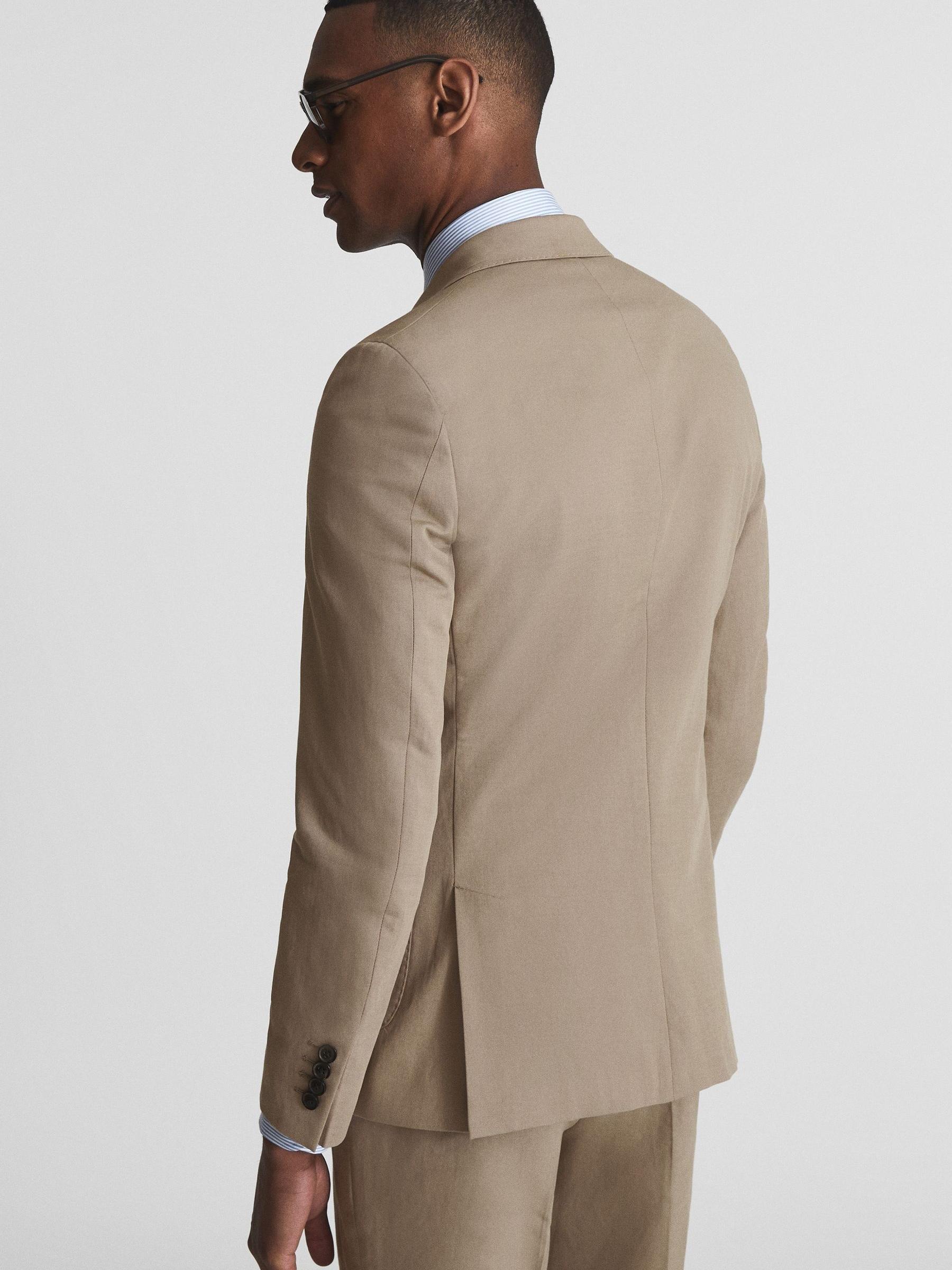 Train Mushroom Single Breasted Cotton-Linen Slim Fit Blazer - Image 5 of 6