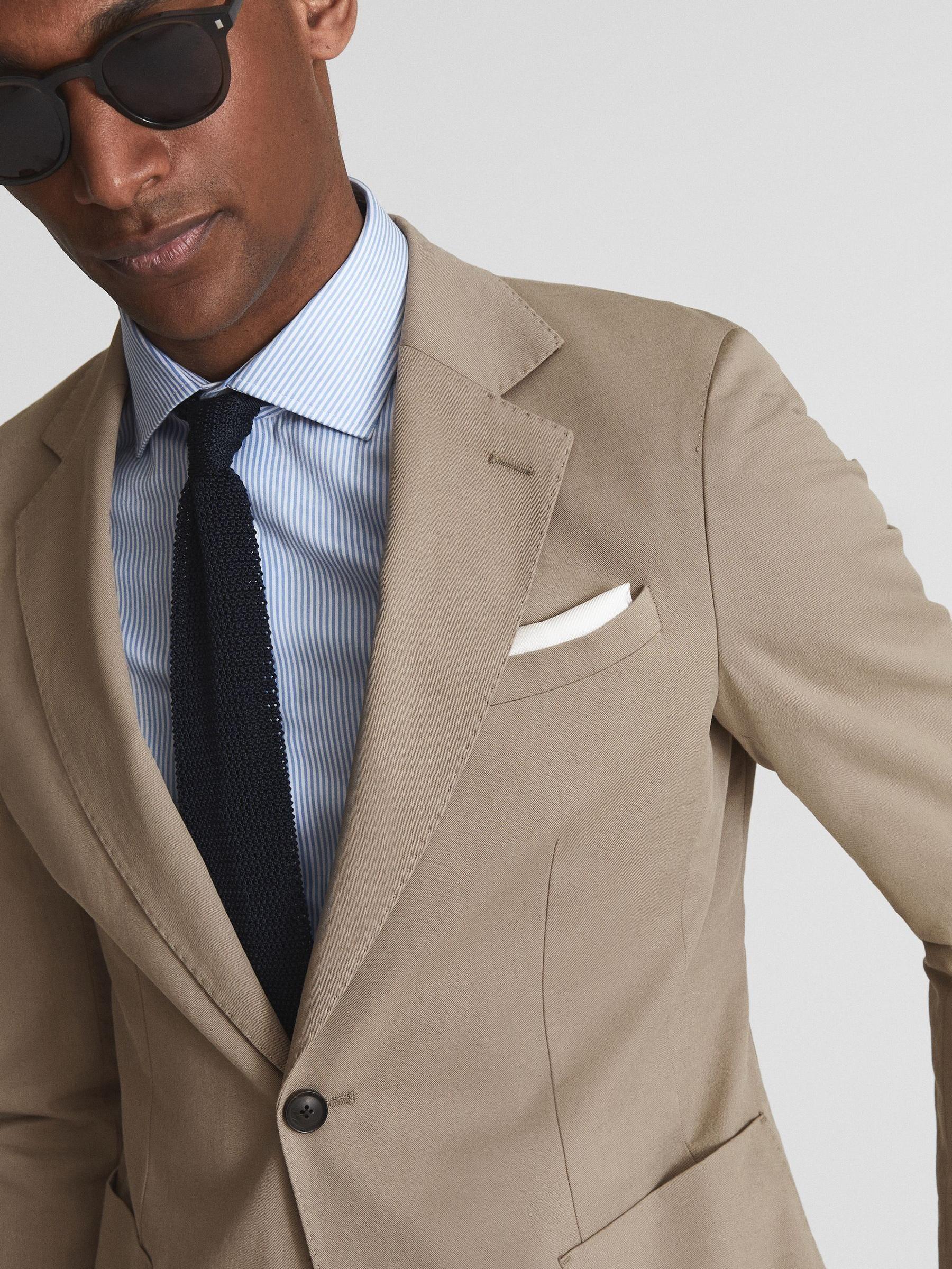 Train Mushroom Single Breasted Cotton-Linen Slim Fit Blazer - Image 6 of 6