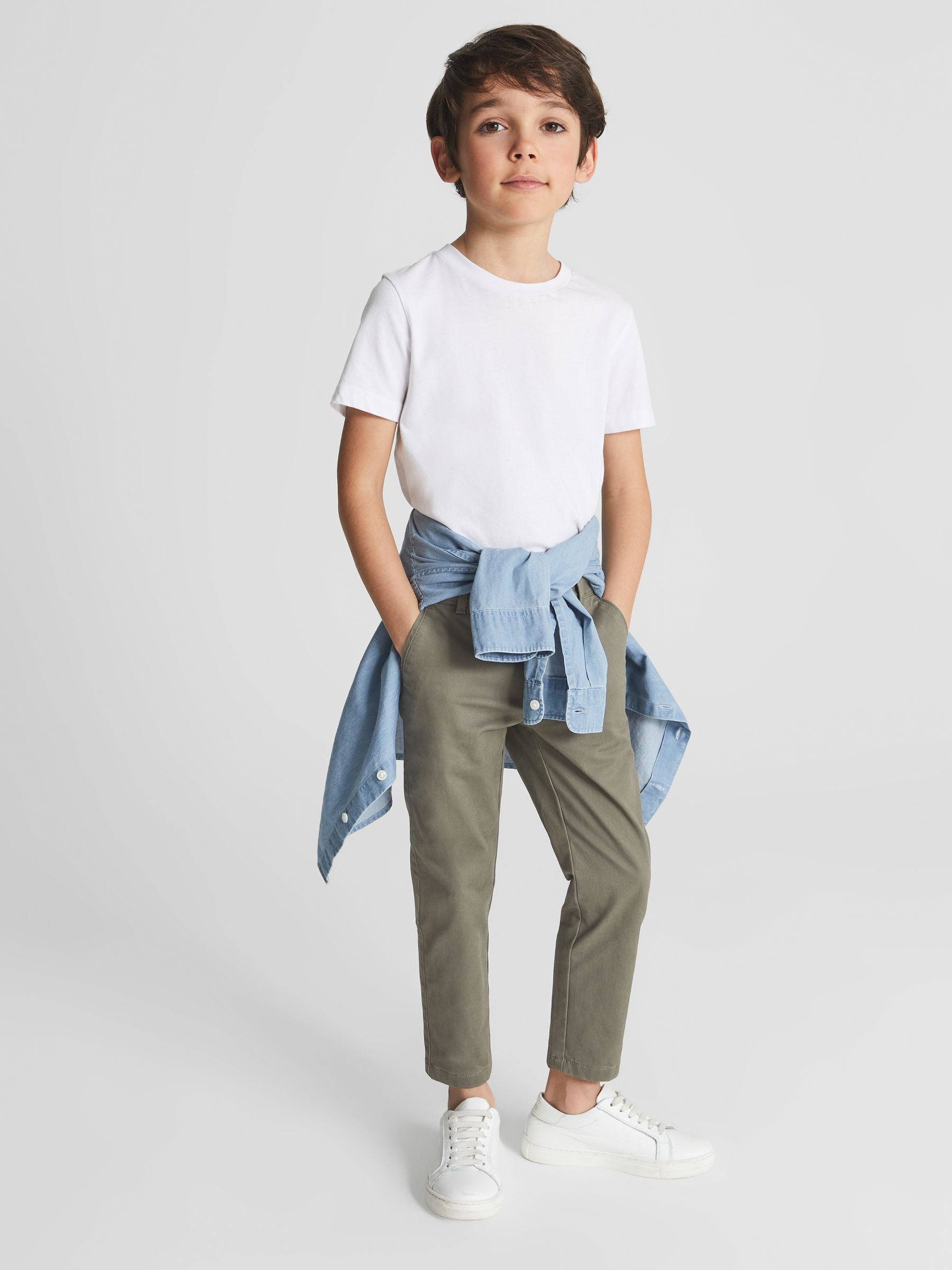 Slim Fit Casual Chinos in Khaki - Image 1 of 6