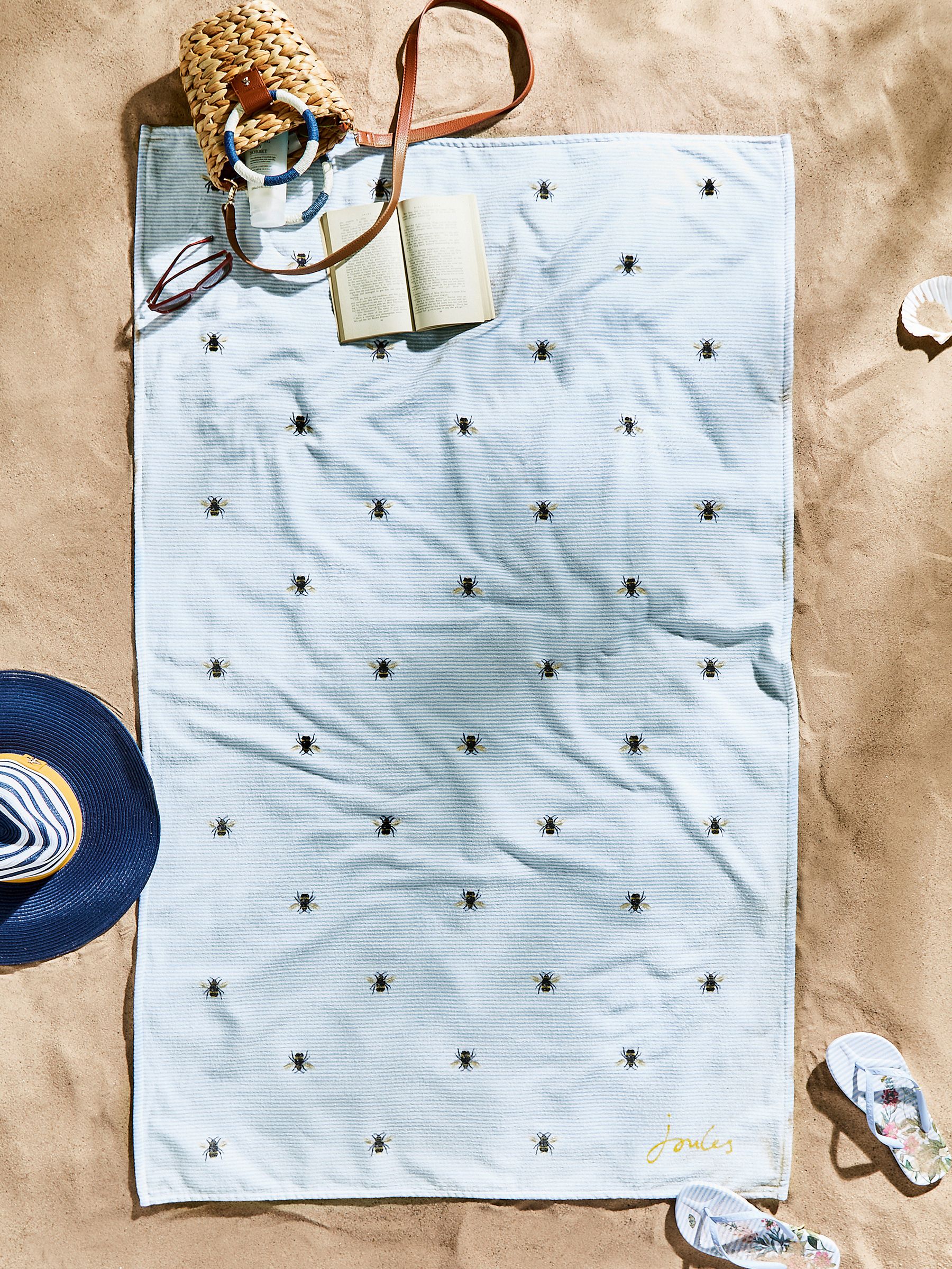 Blue Botanical Bee 100% Cotton Beach Towel - Image 1 of 3