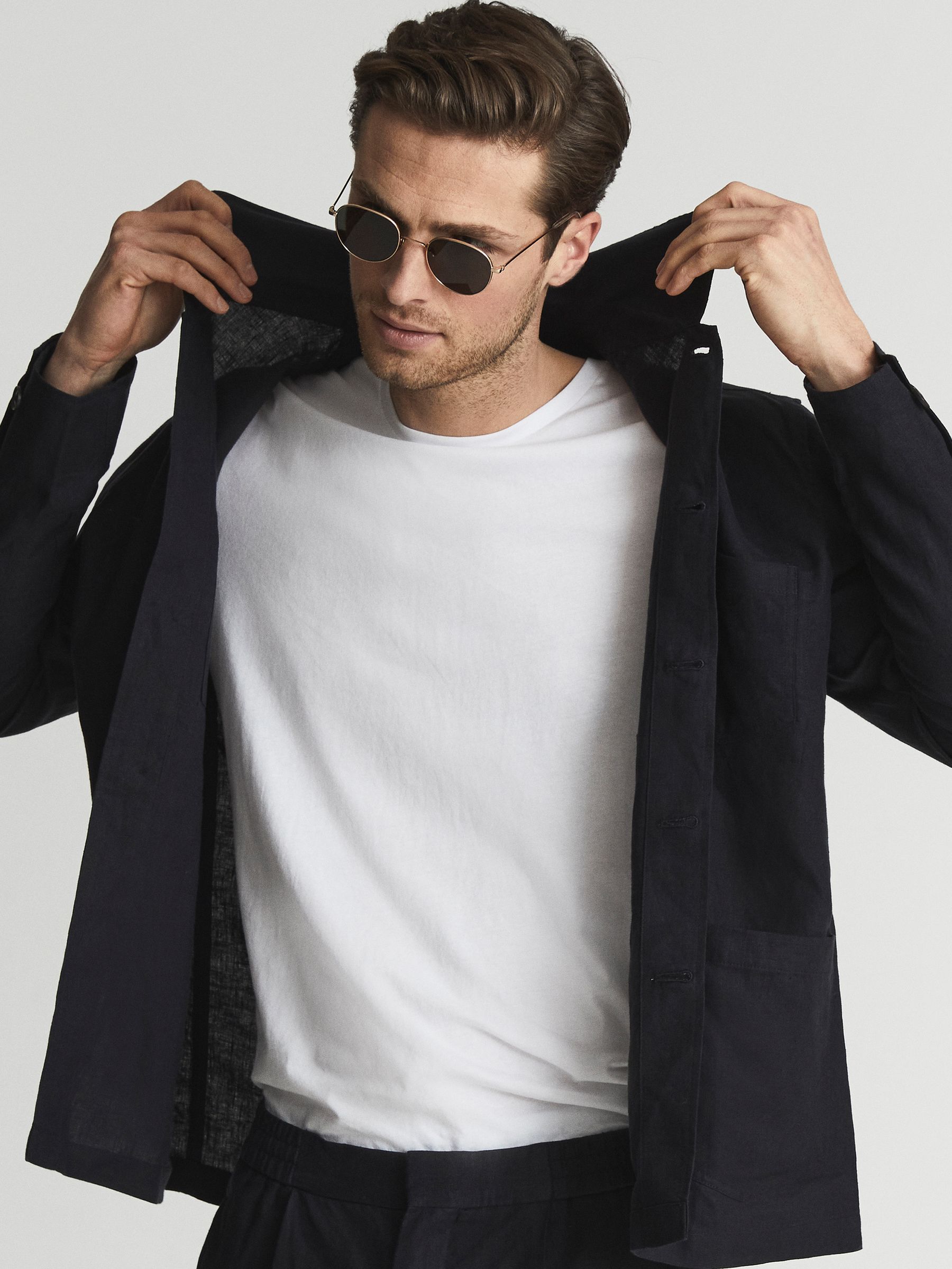 Linen Worker Jacket in Navy - Image 1 of 7