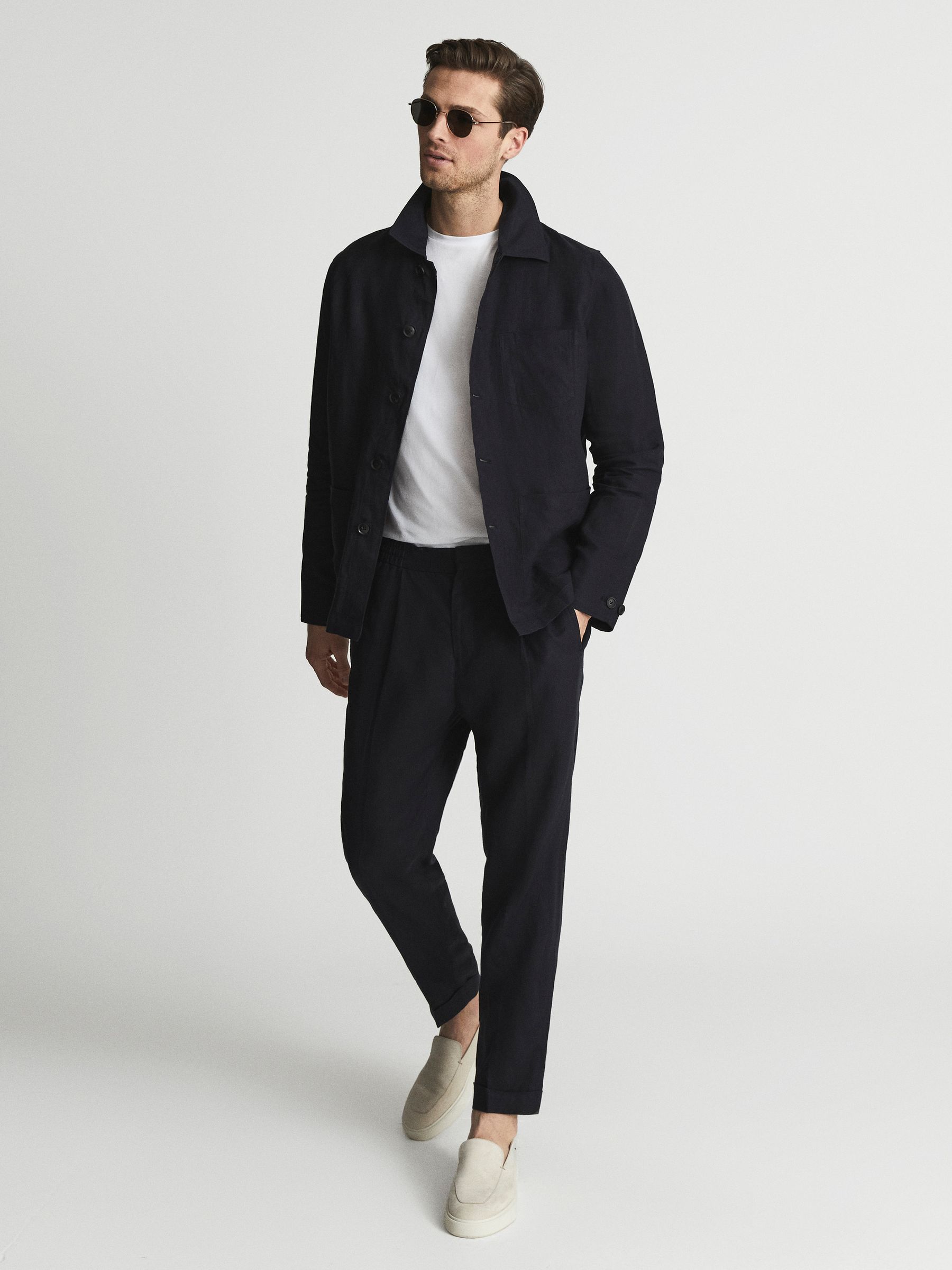 Linen Worker Jacket in Navy - Image 2 of 7