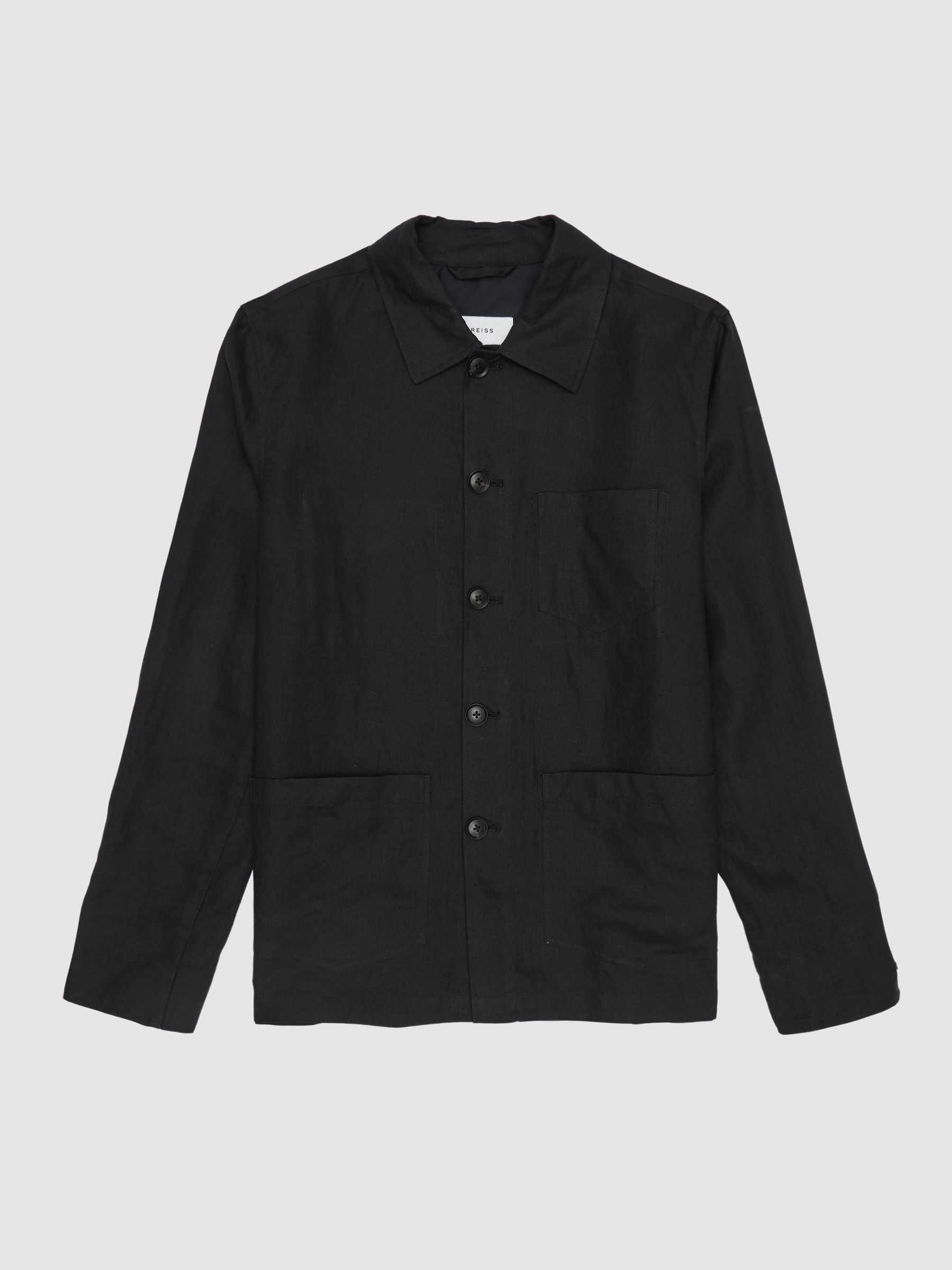 Linen Worker Jacket in Navy - Image 7 of 7