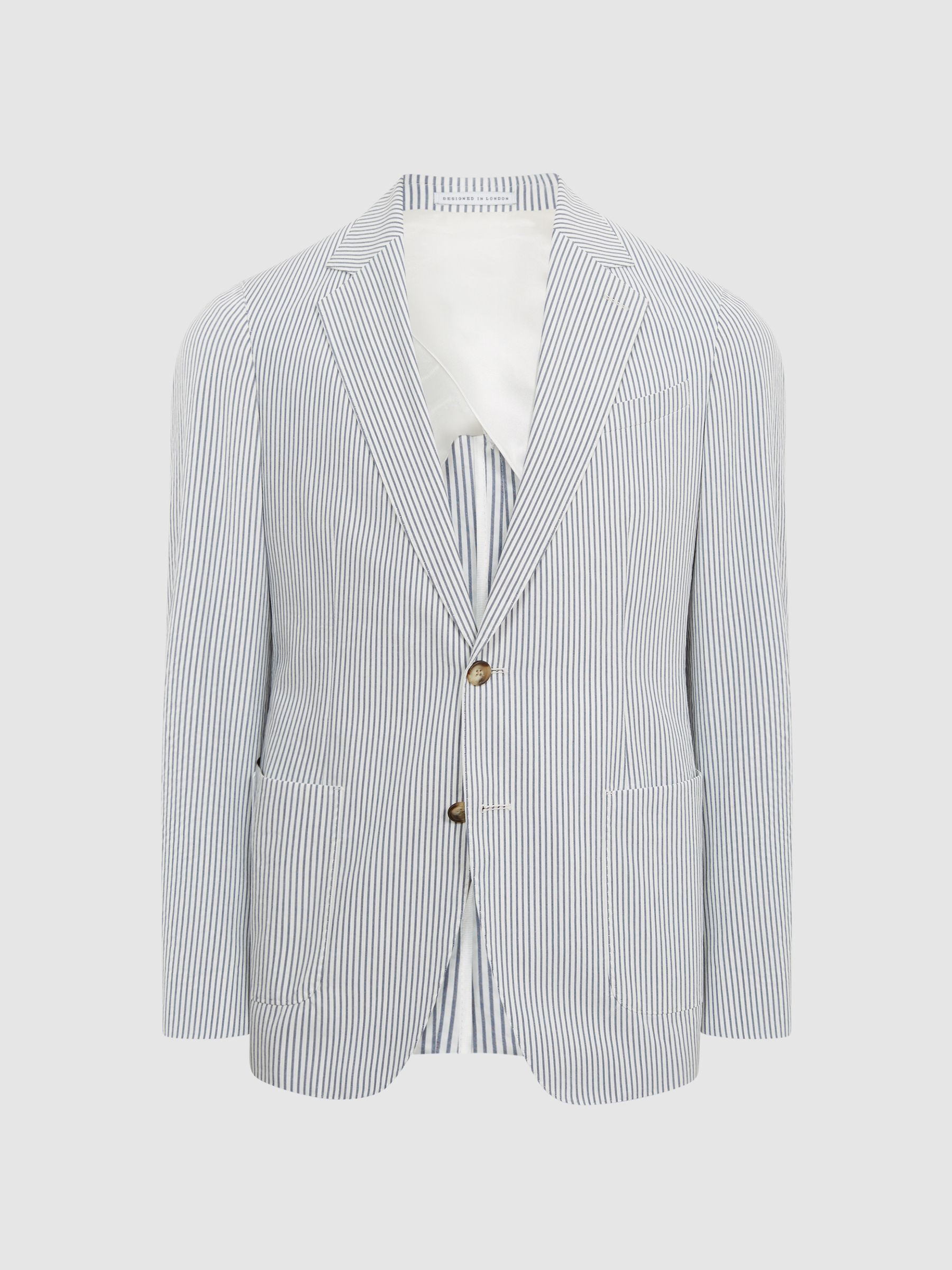Barr Blue/White Single Breasted Seersucker Slim Fit Blazer - Image 2 of 10