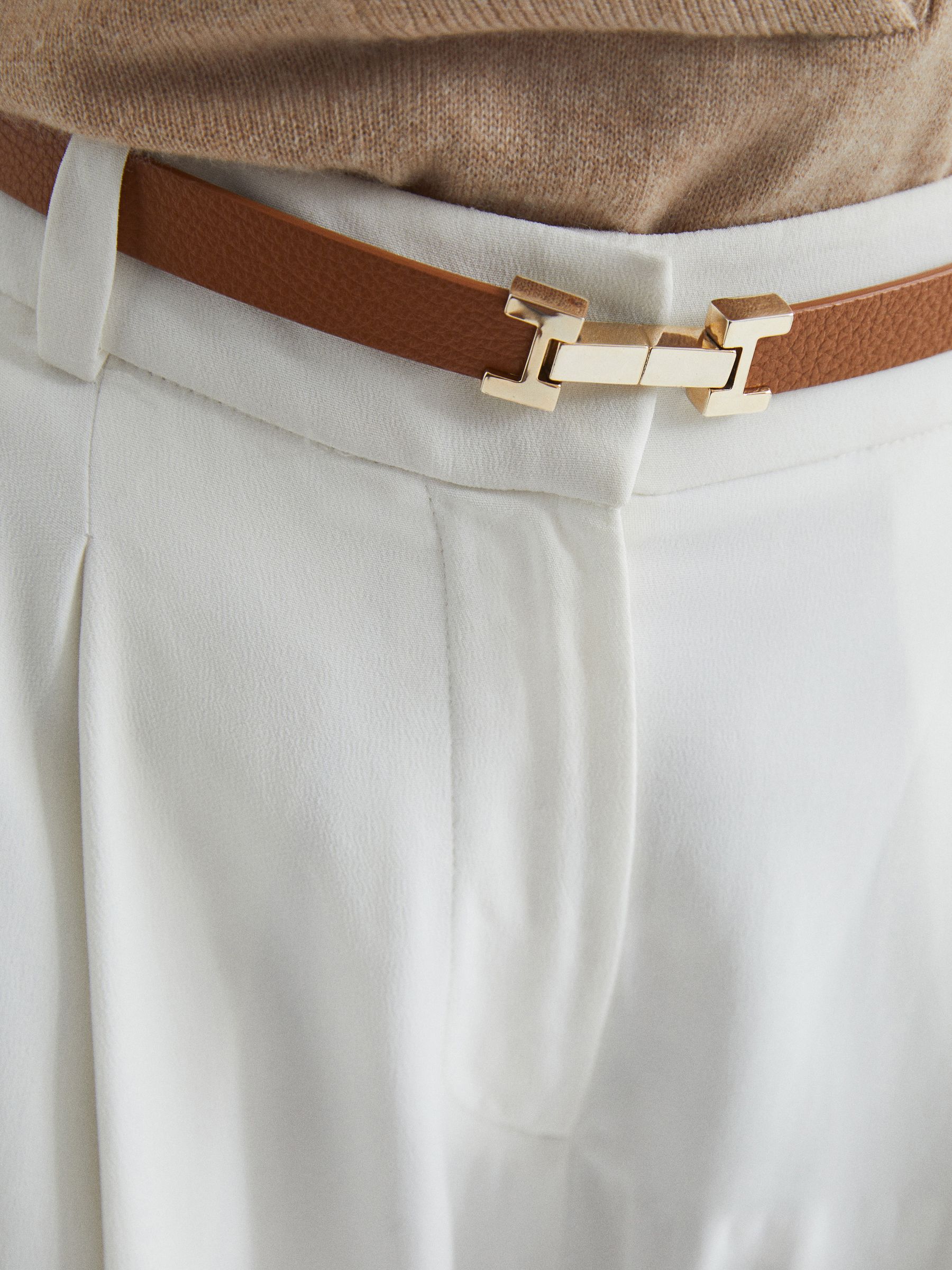 Leather Square Hinge Belt in Tan - Image 3 of 5