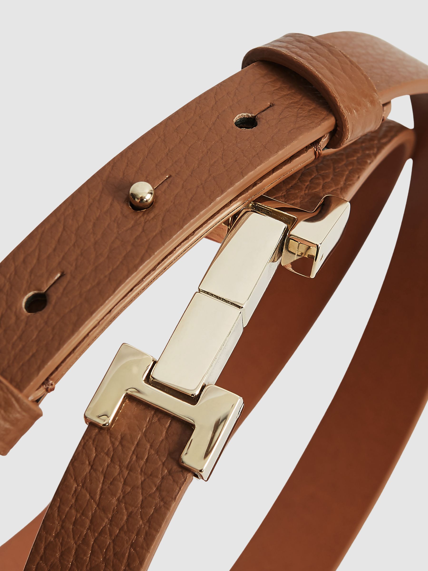 Leather Square Hinge Belt in Tan - Image 5 of 5