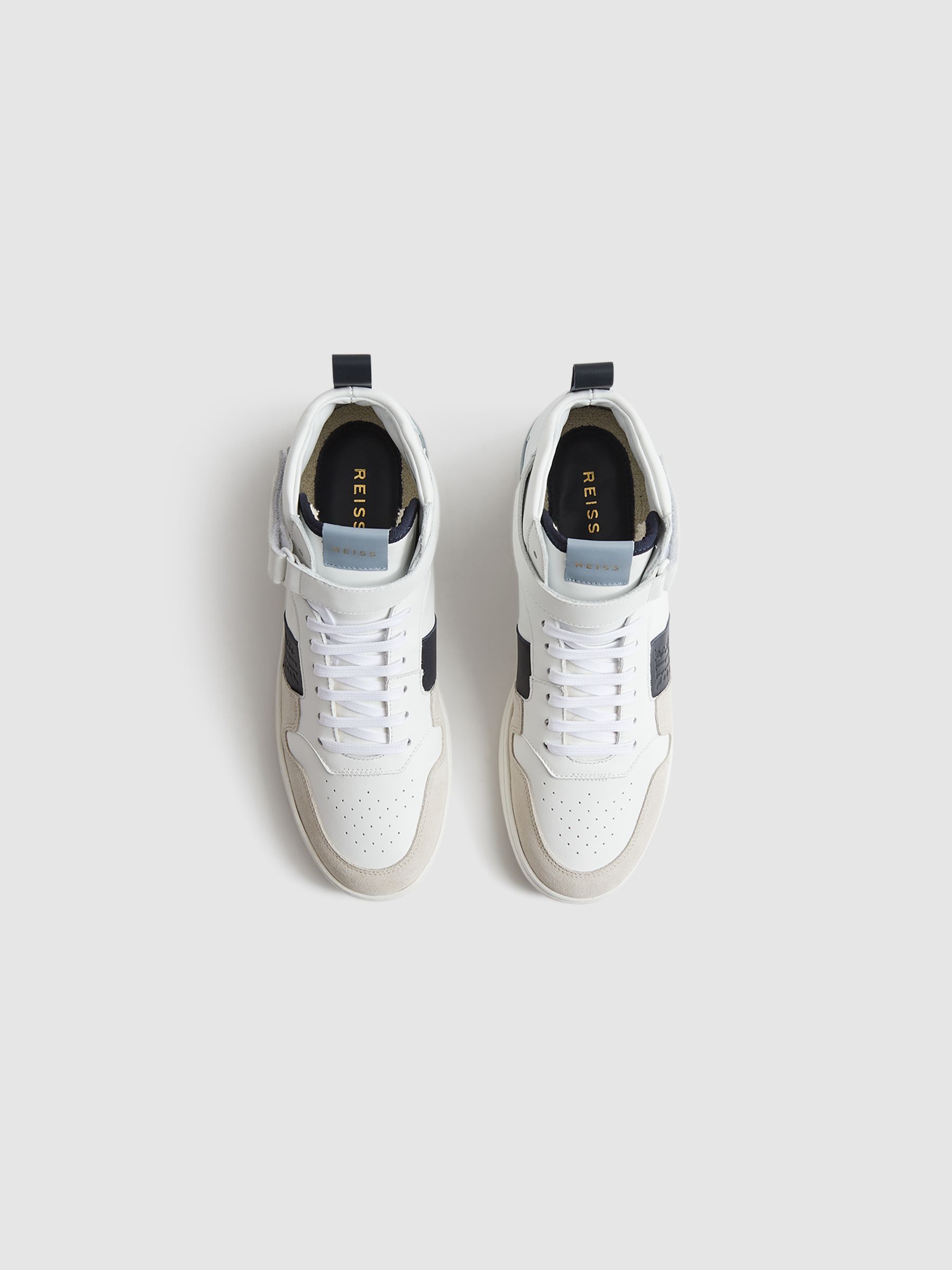 Mid Top Leather Trainers in White/Blue Mix - Image 4 of 7