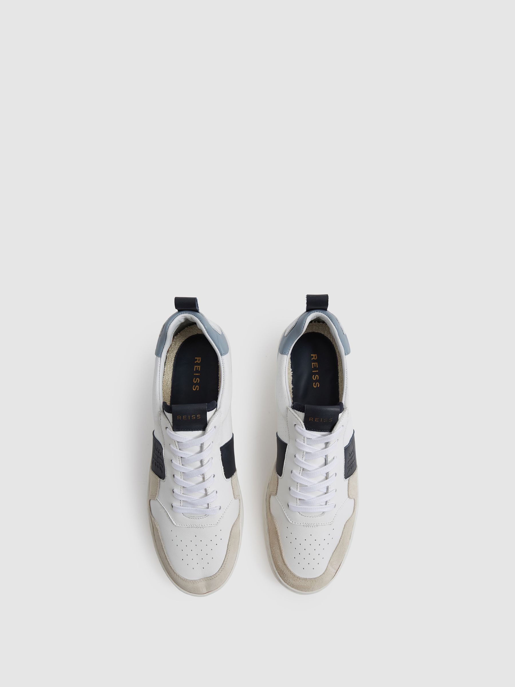 Mid Top Leather Trainers in White/Blue Mix - Image 5 of 7