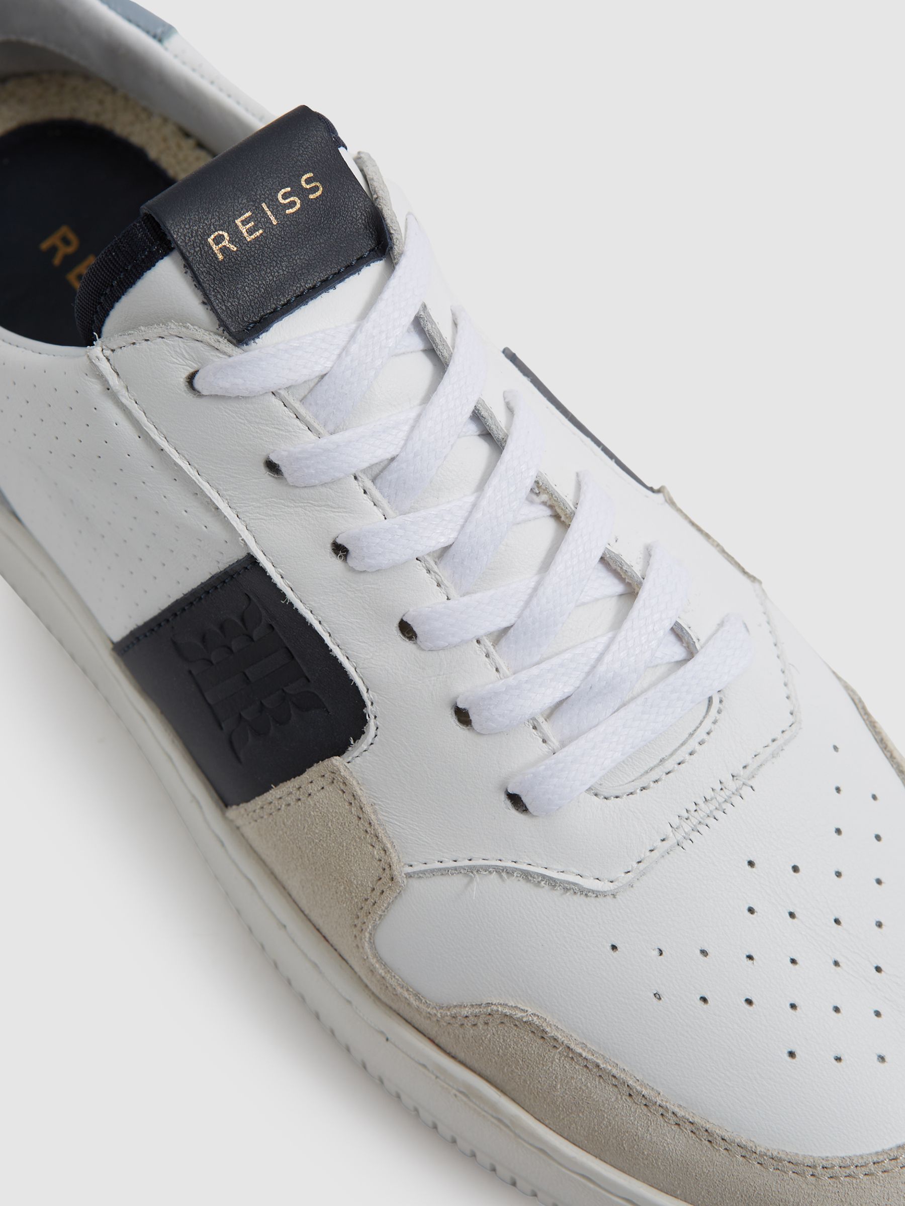 Mid Top Leather Trainers in White/Blue Mix - Image 6 of 7