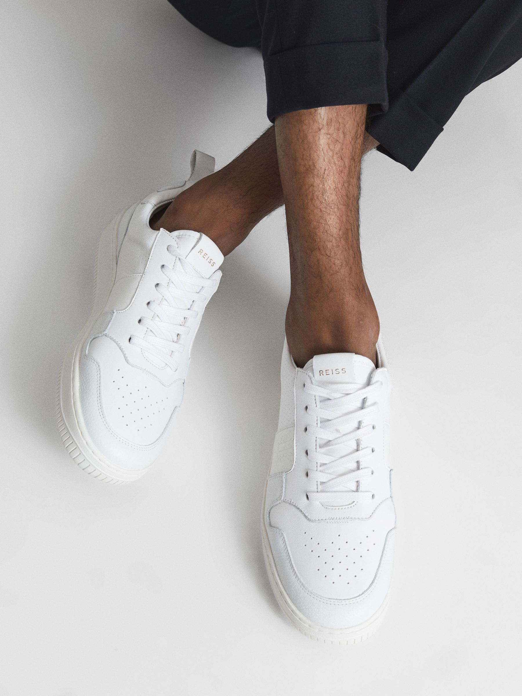 Low Top Leather Trainers in White - Image 1 of 7