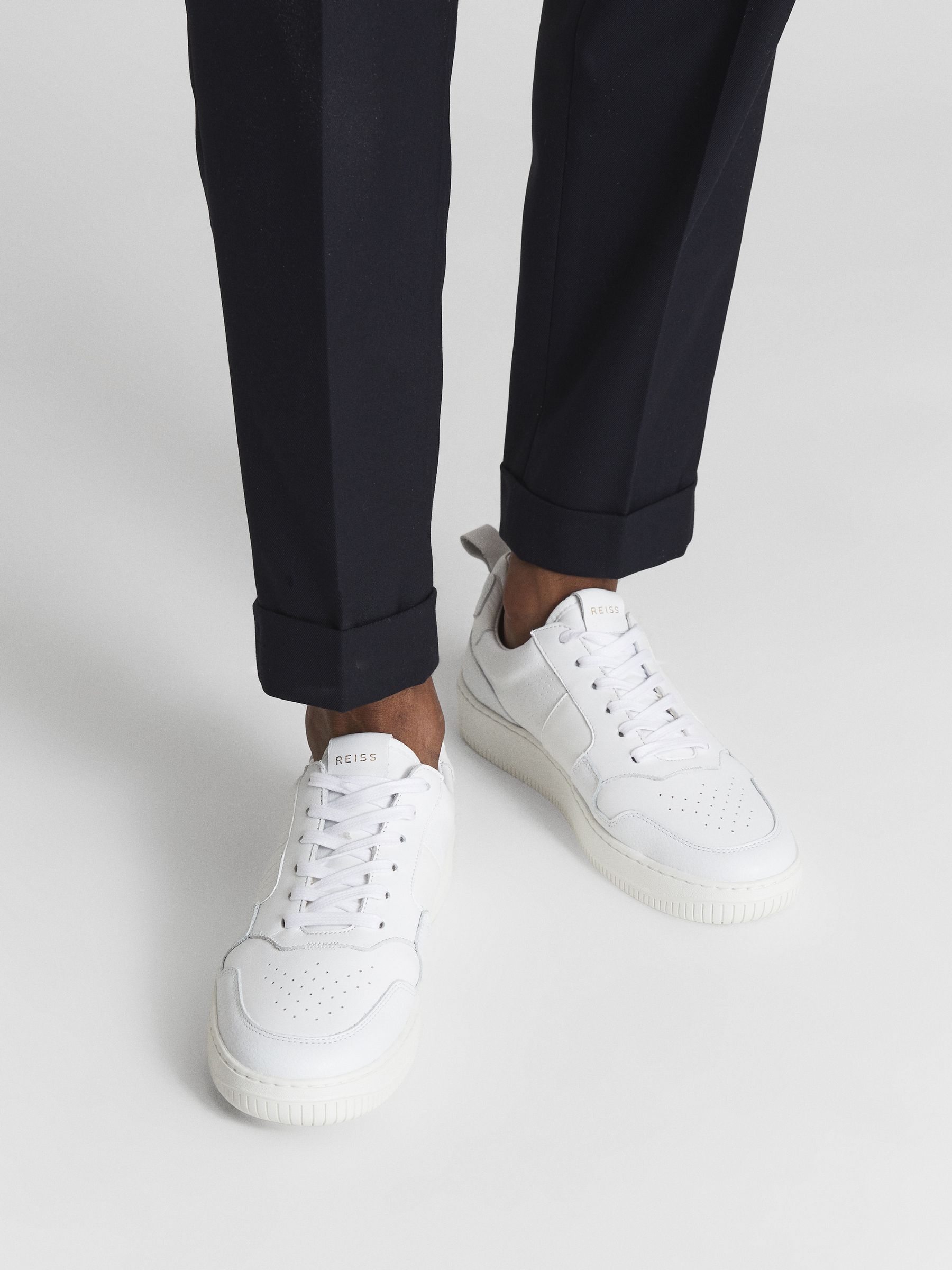 Low Top Leather Trainers in White - Image 3 of 7